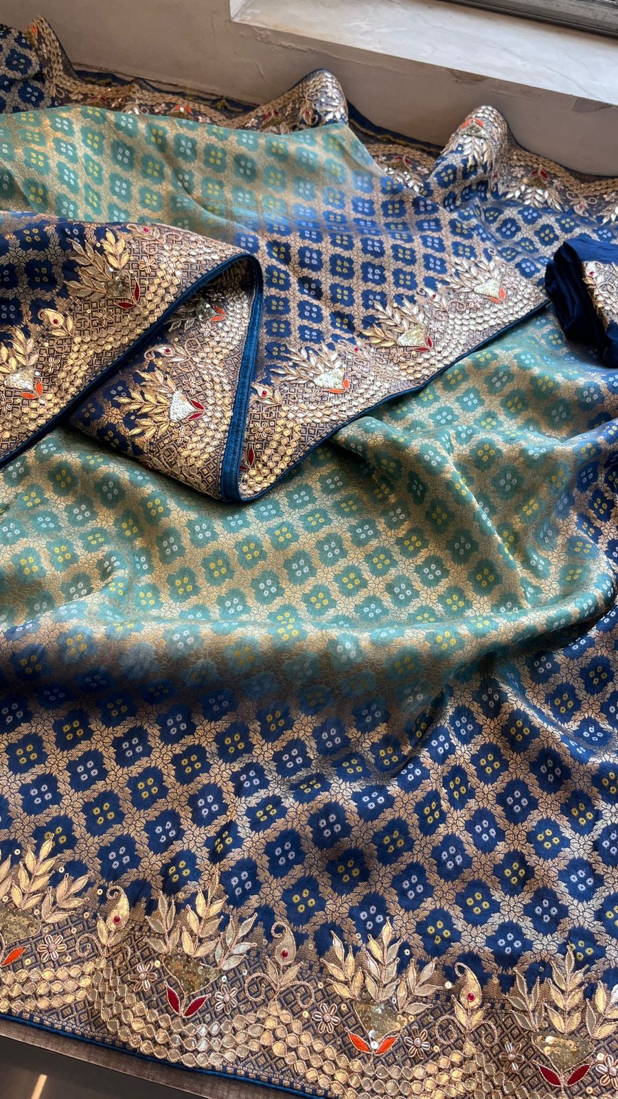 Ravaita Banarsi saree Munga silk gottapatti saree blouse SaffronFashion