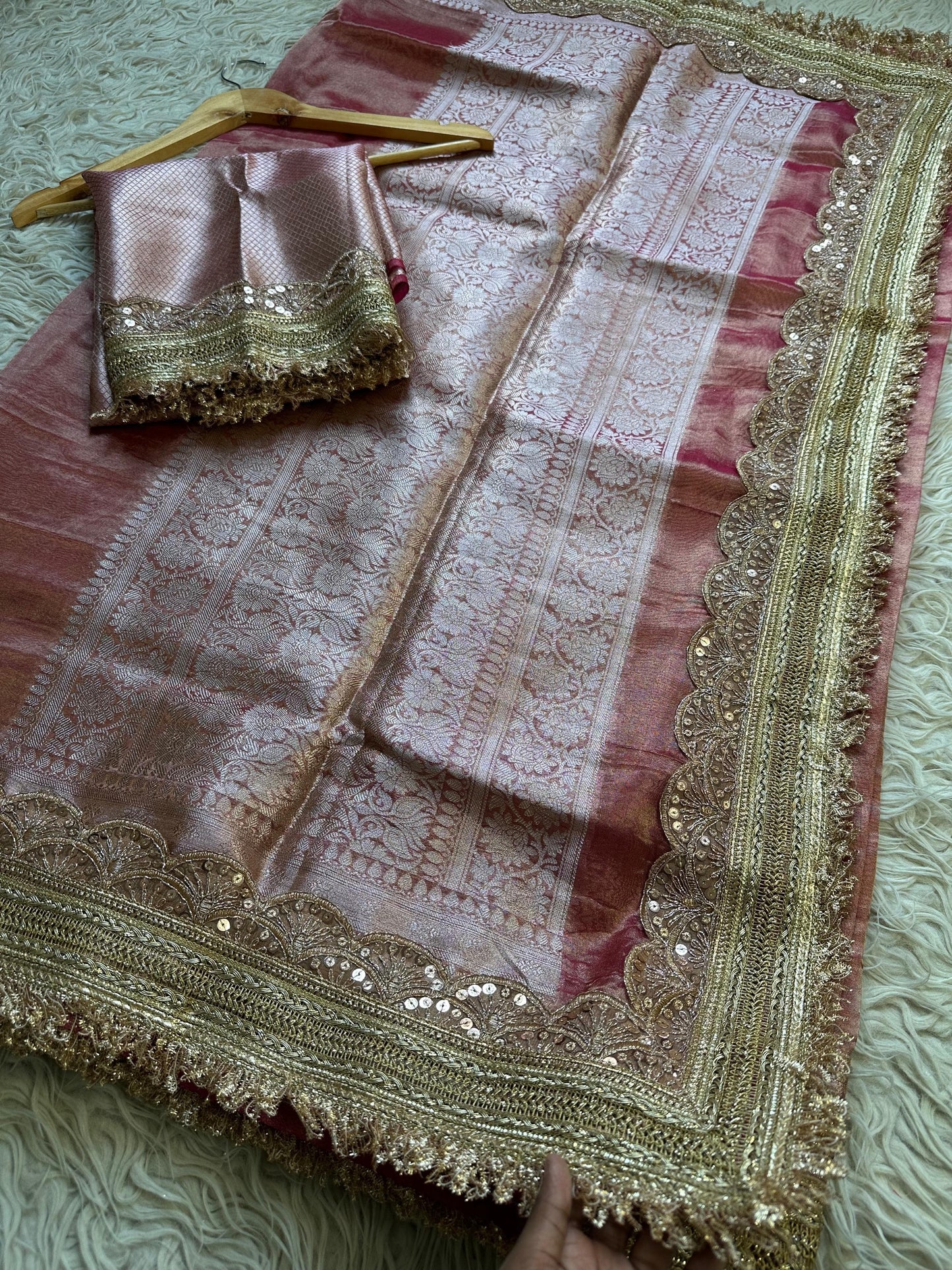 Maharani inspired tissue saree Zari saree exclusive sarees partywear sari blouse SaffronFashion