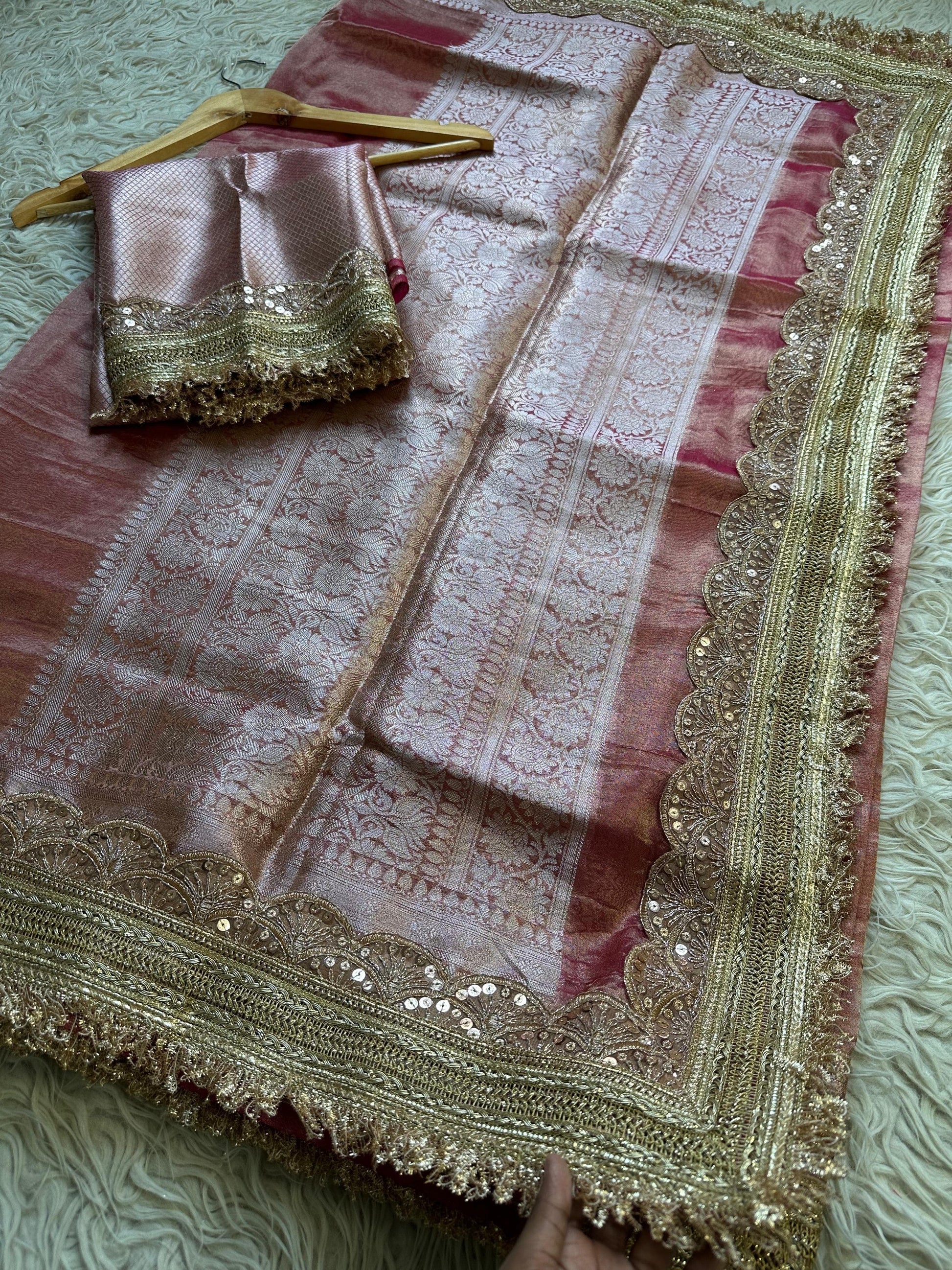 Maharani inspired tissue saree Zari saree exclusive sarees partywear sari blouse SaffronFashion