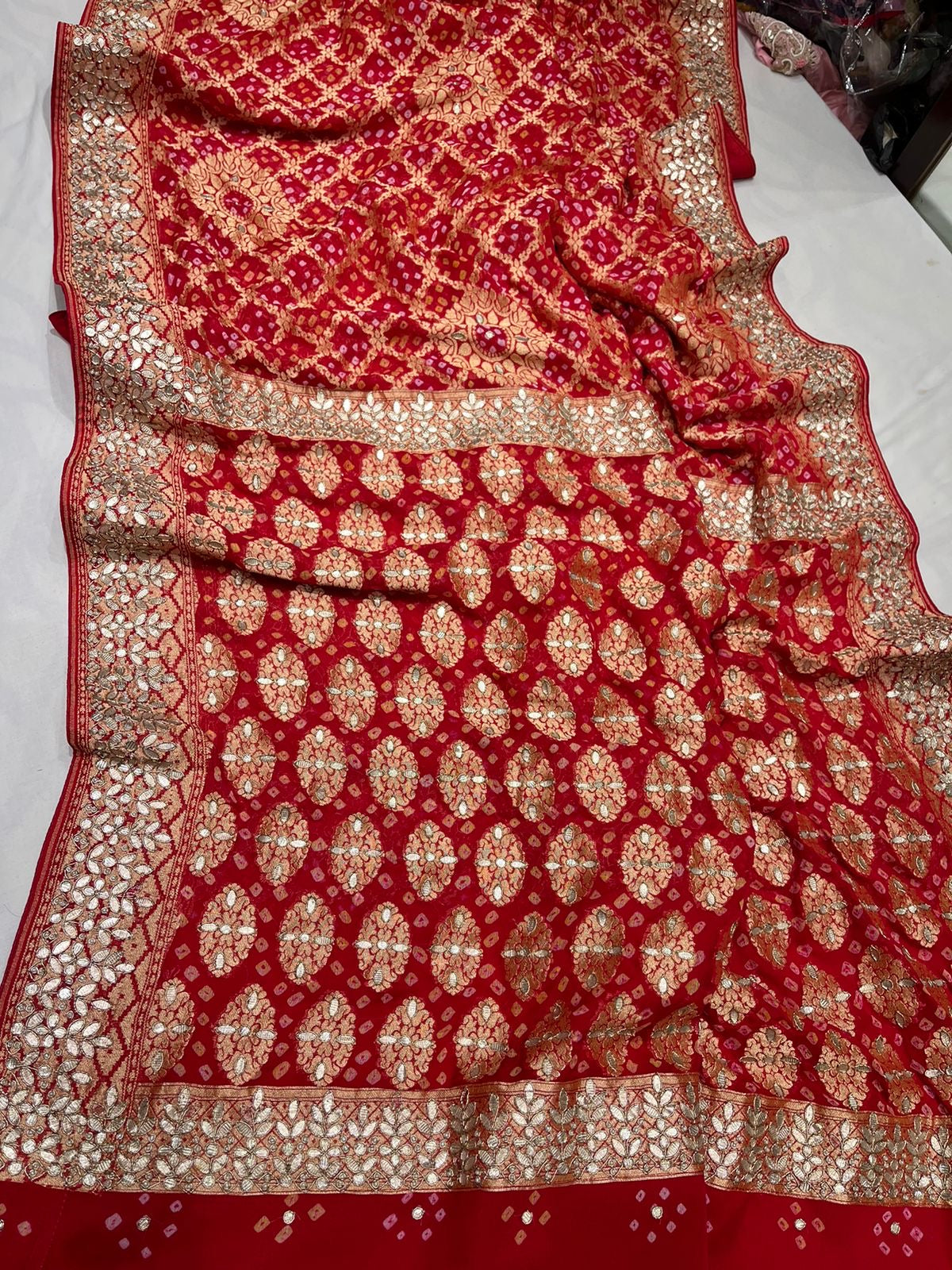 Gottapatti bandhej saree Indian traditional zardosi sarees - Saffronfashionindia