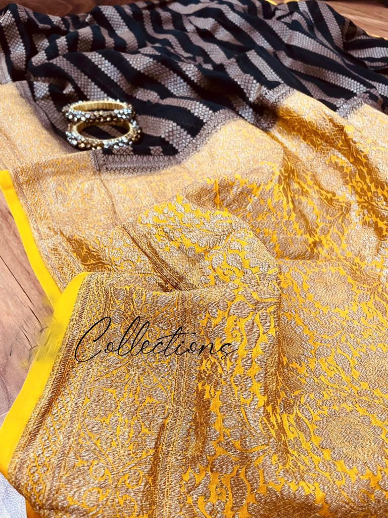 Lavish handwoven Khaddi Gorgette saree Indian saree - Saffronfashionindia
