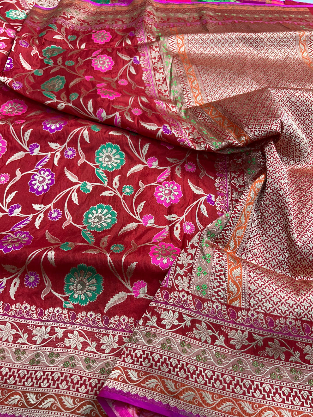 Mahiva katan kadwa silk saree floral pattern saree women clothing pure silk saree with blouse Saffronfashionindia