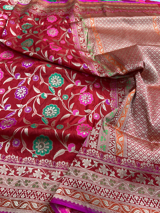 Mahiva katan kadwa silk saree floral pattern saree women clothing pure silk saree with blouse Saffronfashionindia