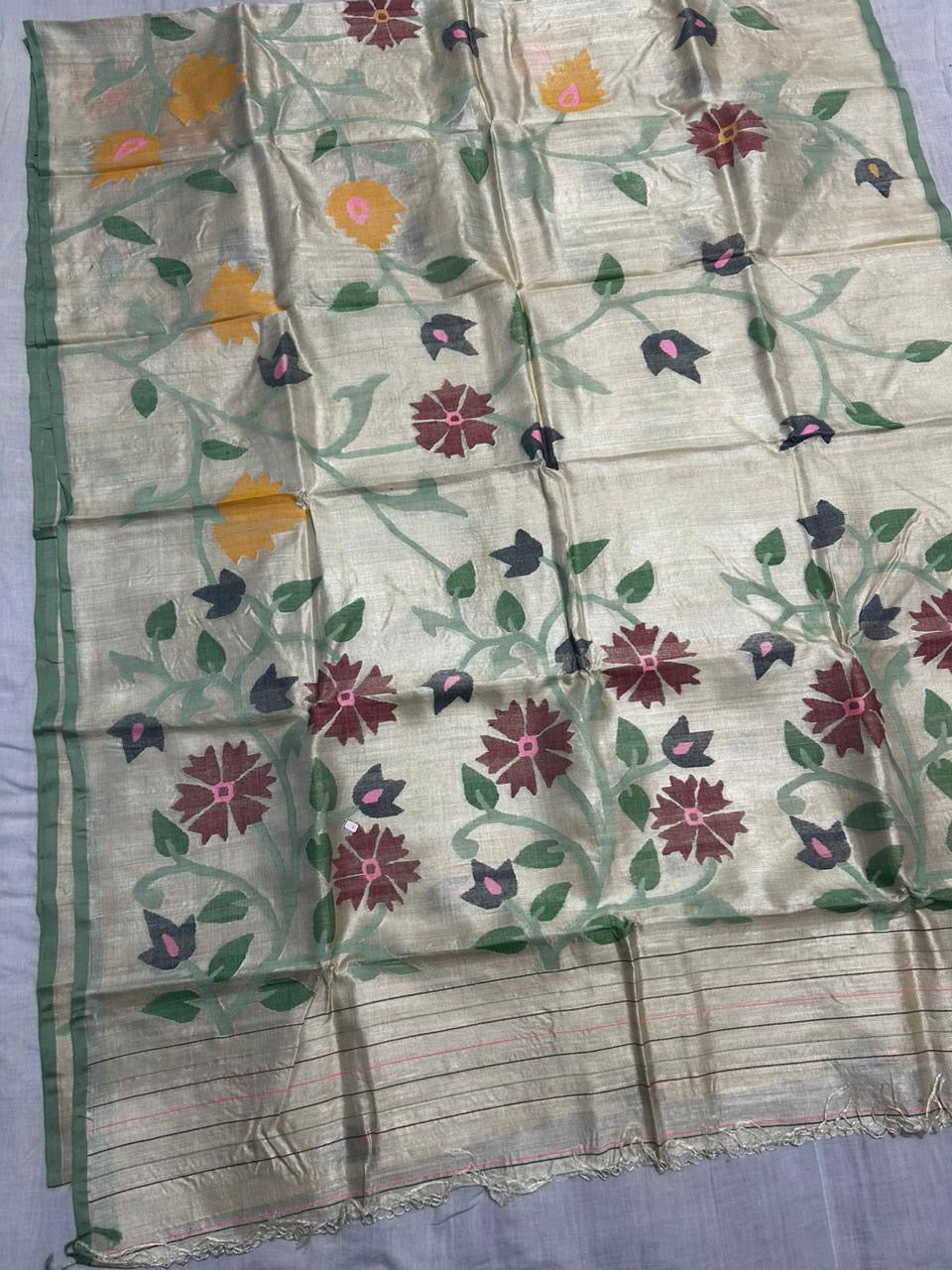Aviza handwoven tussar floral saree - Saffronfashionindia