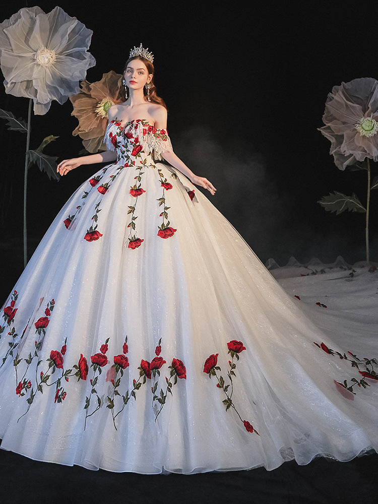 Temperament Bride Bra Trailing Mori Style Wedding Dress - Saffronfashionindia