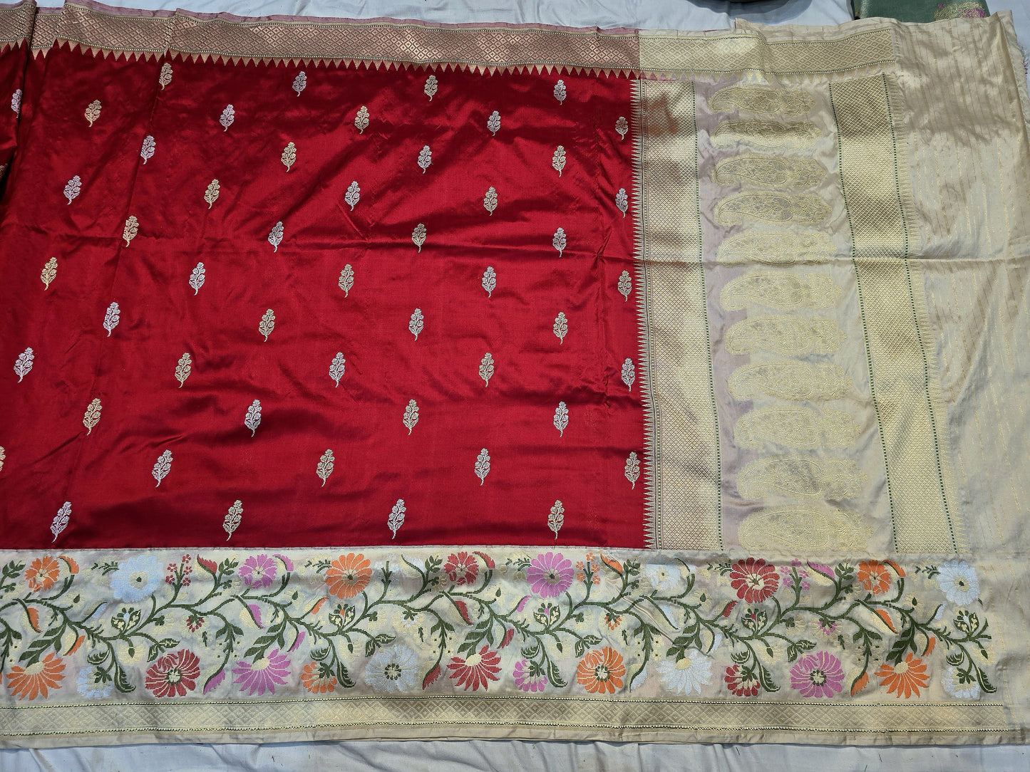 Red Banarsi katan silk saree kadwa sarees blouse Indian sari SaffronFashion