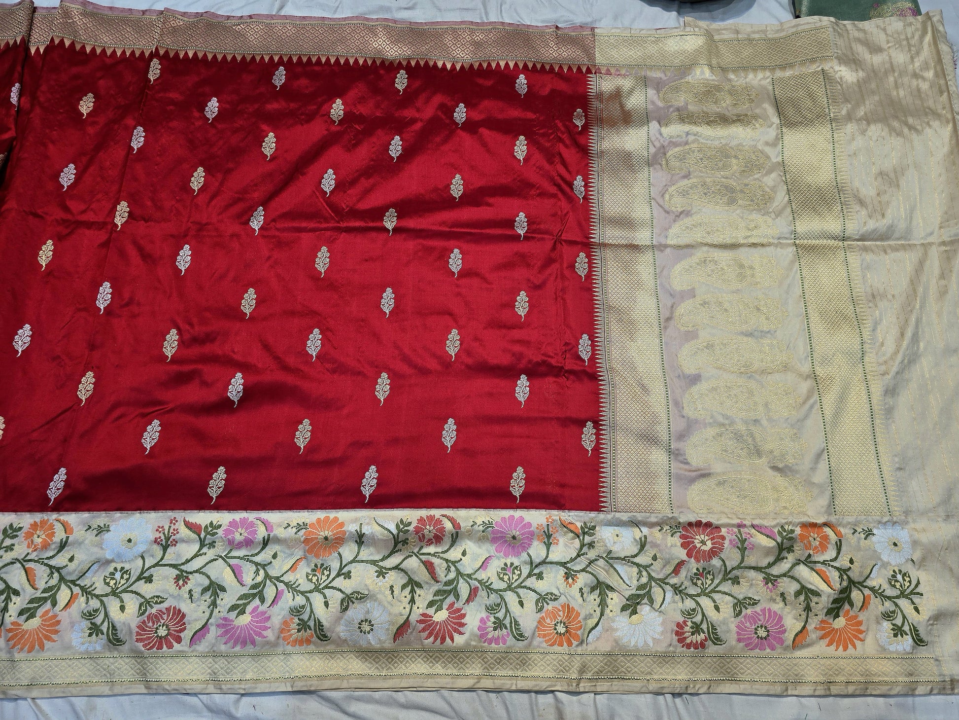 Red Banarsi katan silk saree kadwa sarees blouse Indian sari SaffronFashion