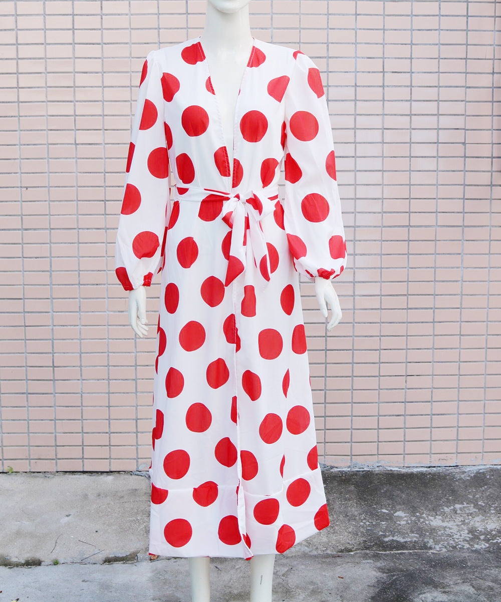 Polka Dot Chiffon Beach Holiday Dress - Saffronfashionindia