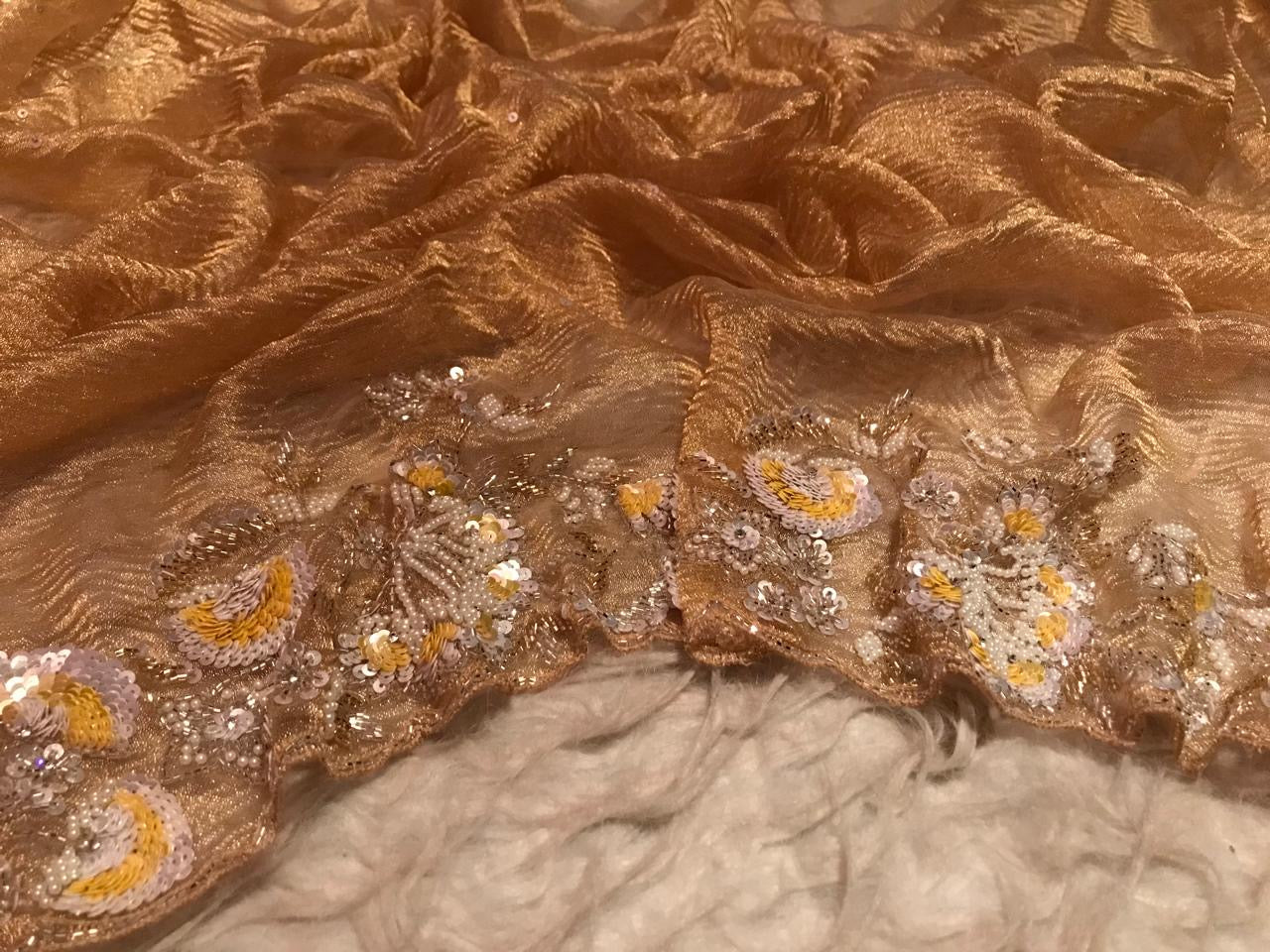 Golden tissue premium Saree Wedding sari blouse SaffronFashion