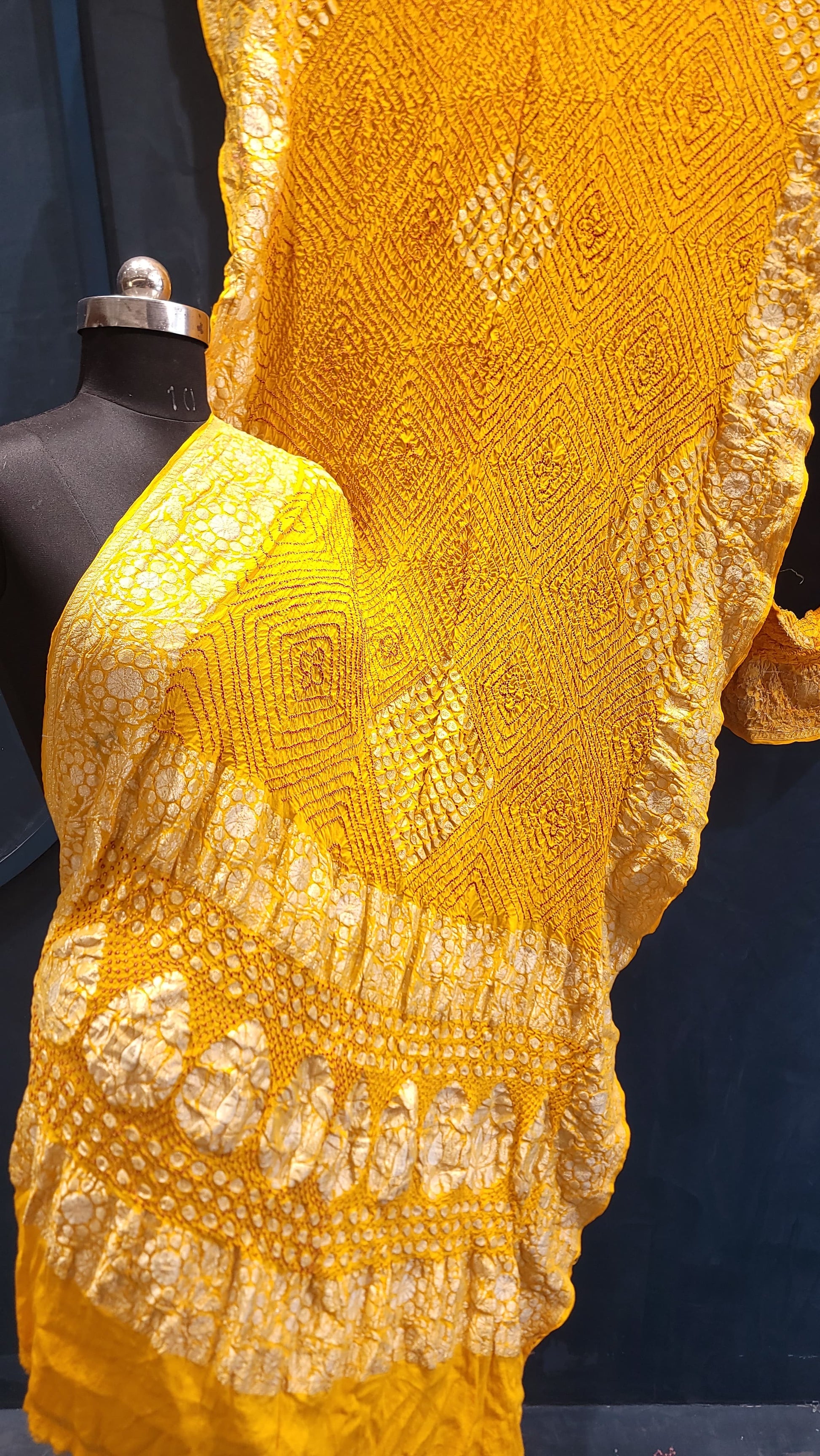 Yellow banarsi zari bandhej saree/saree for women - Saffronfashionindia