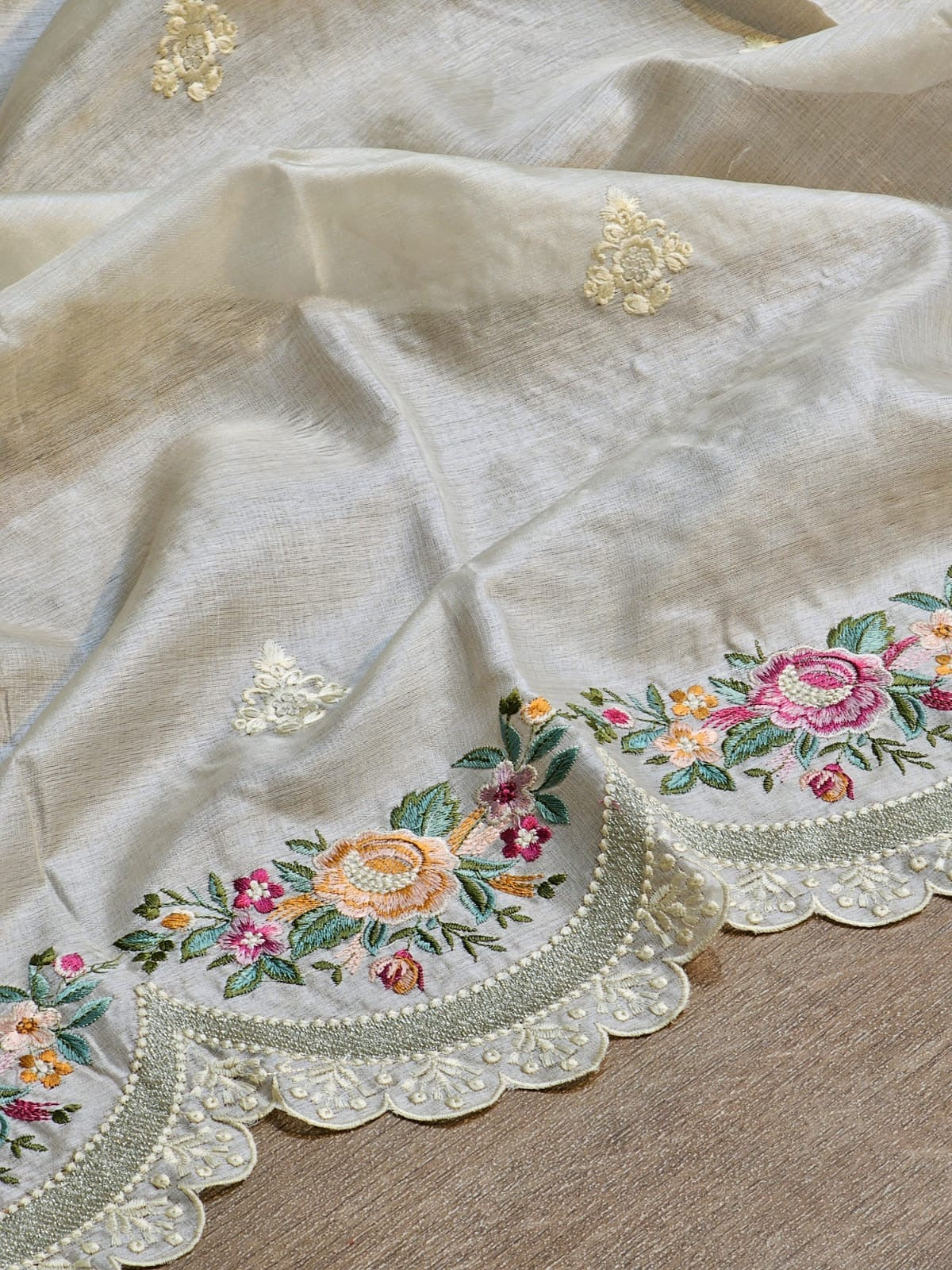 Rovish silk saree tussar silk saree embroidery saree blouse Saffronfashionindia