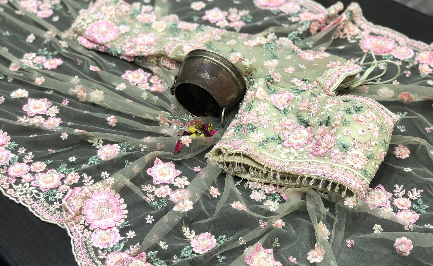 Designer inspired saree Indian wedding sarees blouse partywear sari SaffronFashion
