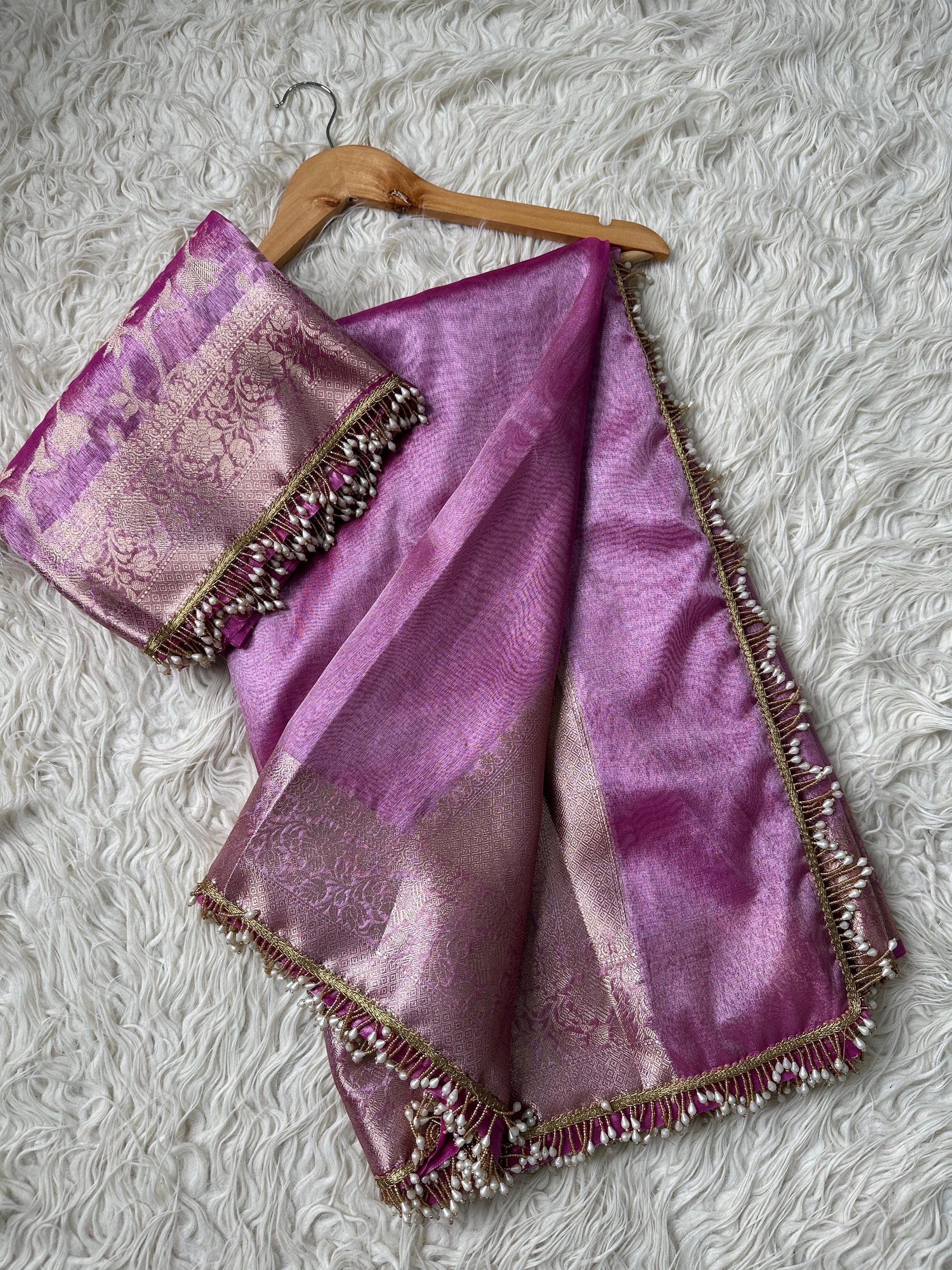 Lamisha trending saree tissue saree beautiful saree blouse SaffronFashion