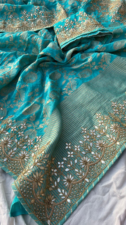 Banarsi Khaddi Gorgette Saree Indian Traditional Sarees - Saffronfashionindia