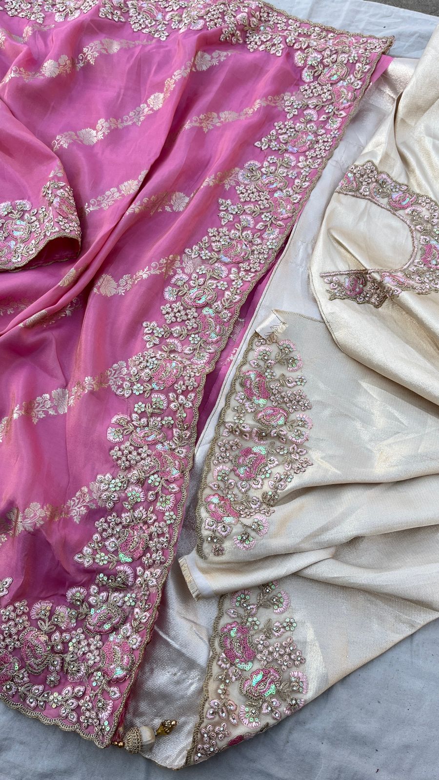 Vania Banarsi Munga Silk Saree pink sari - Saffronfashionindia