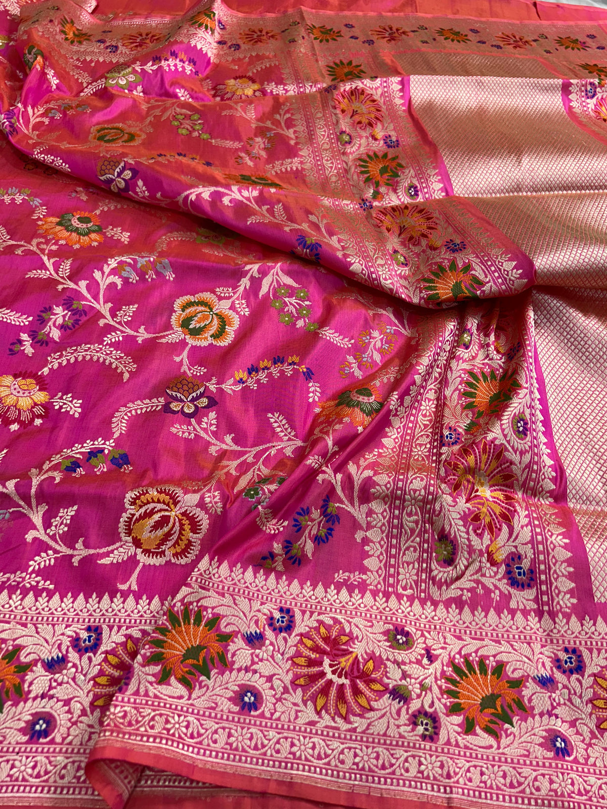 Pink exclusive double katan silk saree kadwa saree meenakari sari blouse SaffronFashion
