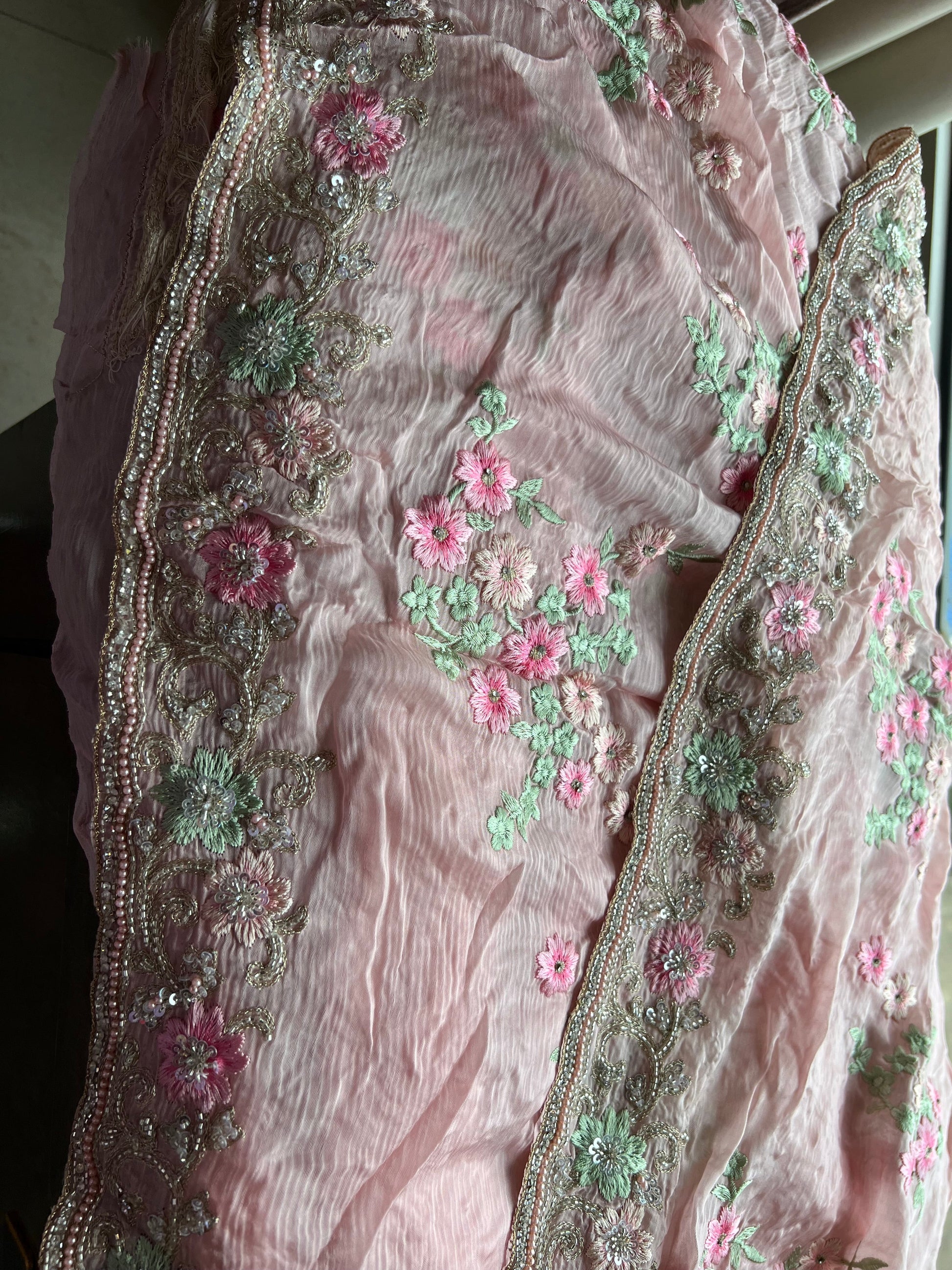 Pink organza saree beautiful sari blouse partywear sarees SaffronFashion