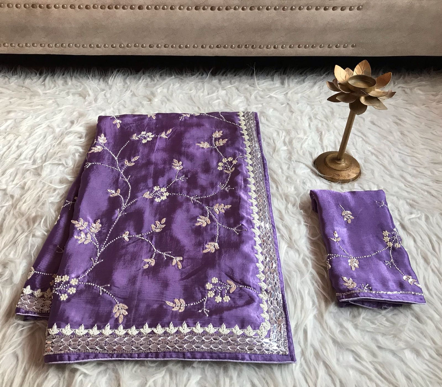 Satin Silk Premium Purple Luxury Saree Beautiful sari - Saffronfashionindia