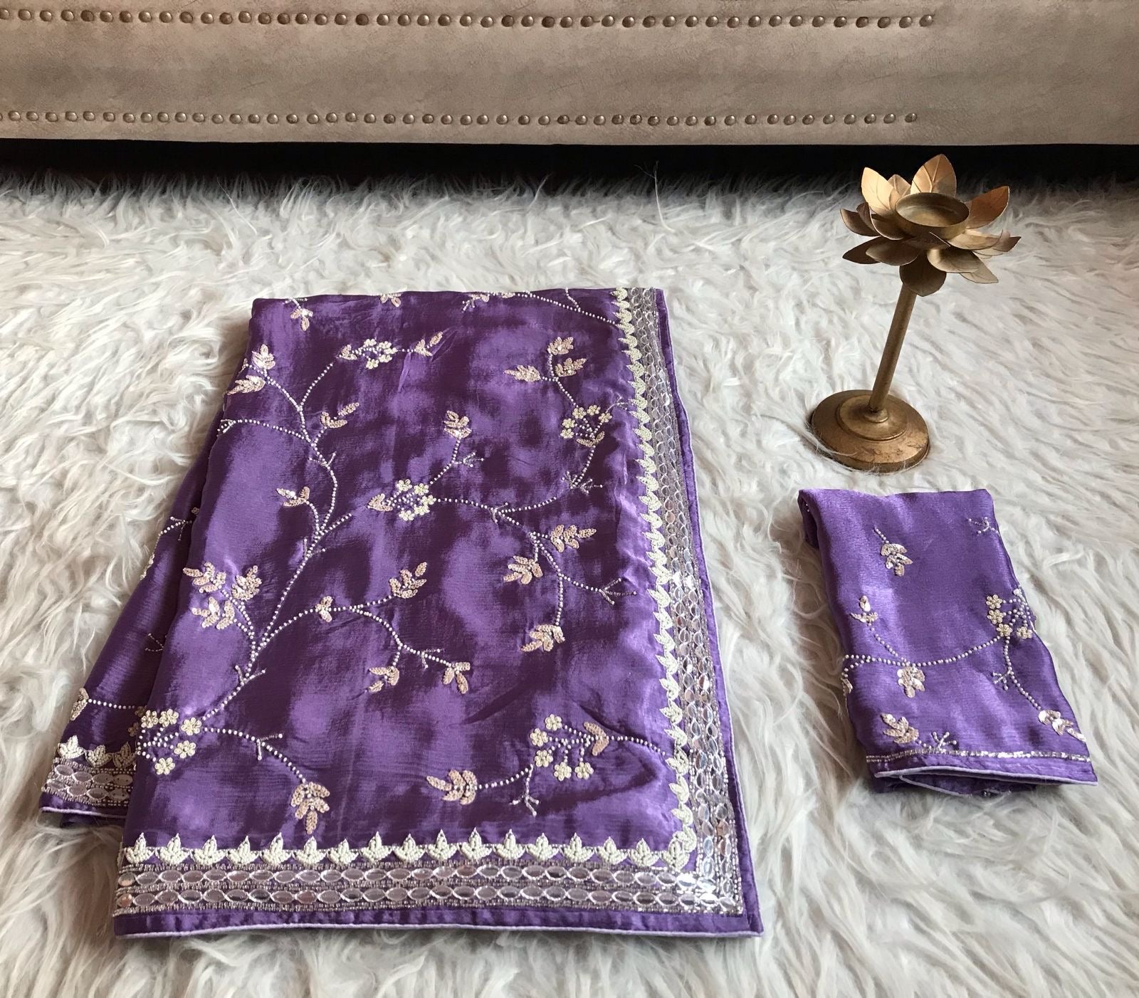 Satin Silk Premium Purple Luxury Saree Beautiful sari - Saffronfashionindia