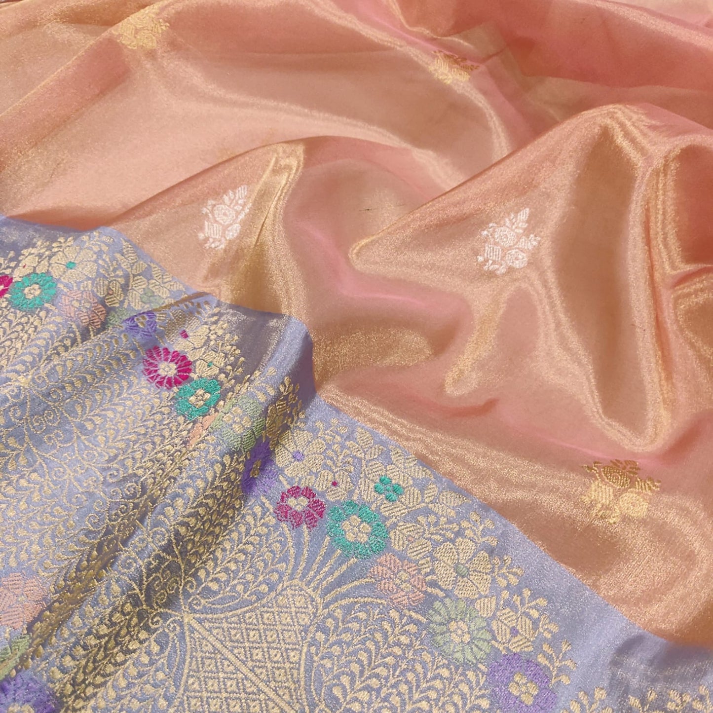 Tissue handwoven saree Indian traditional sari - Saffronfashionindia