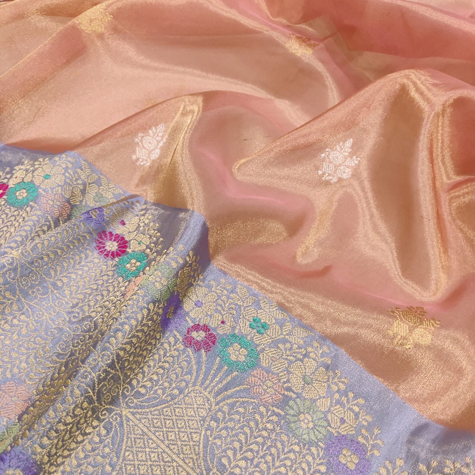 Tissue handwoven saree Indian traditional sari - Saffronfashionindia