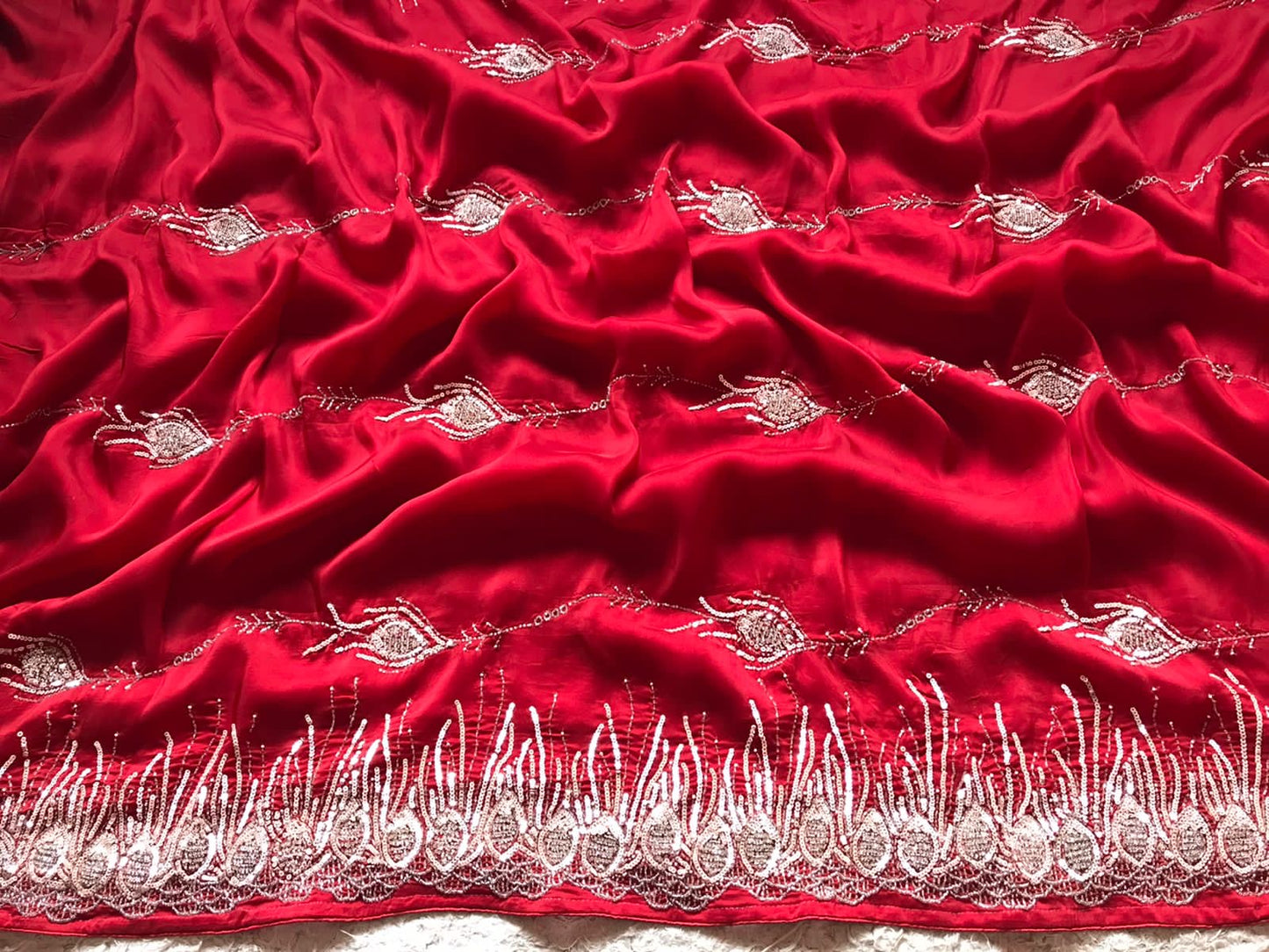 Red Luxury Premium Organza Silk Saree Partywear Sari - Saffronfashionindia