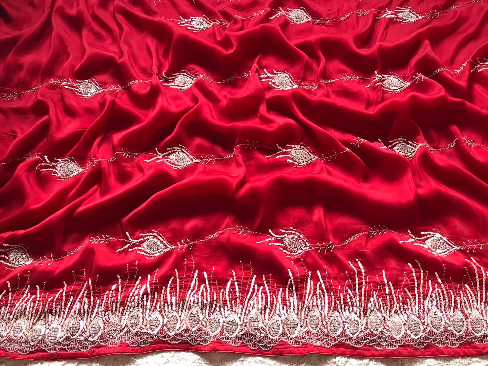 Red Luxury Premium Organza Silk Saree Partywear Sari - Saffronfashionindia