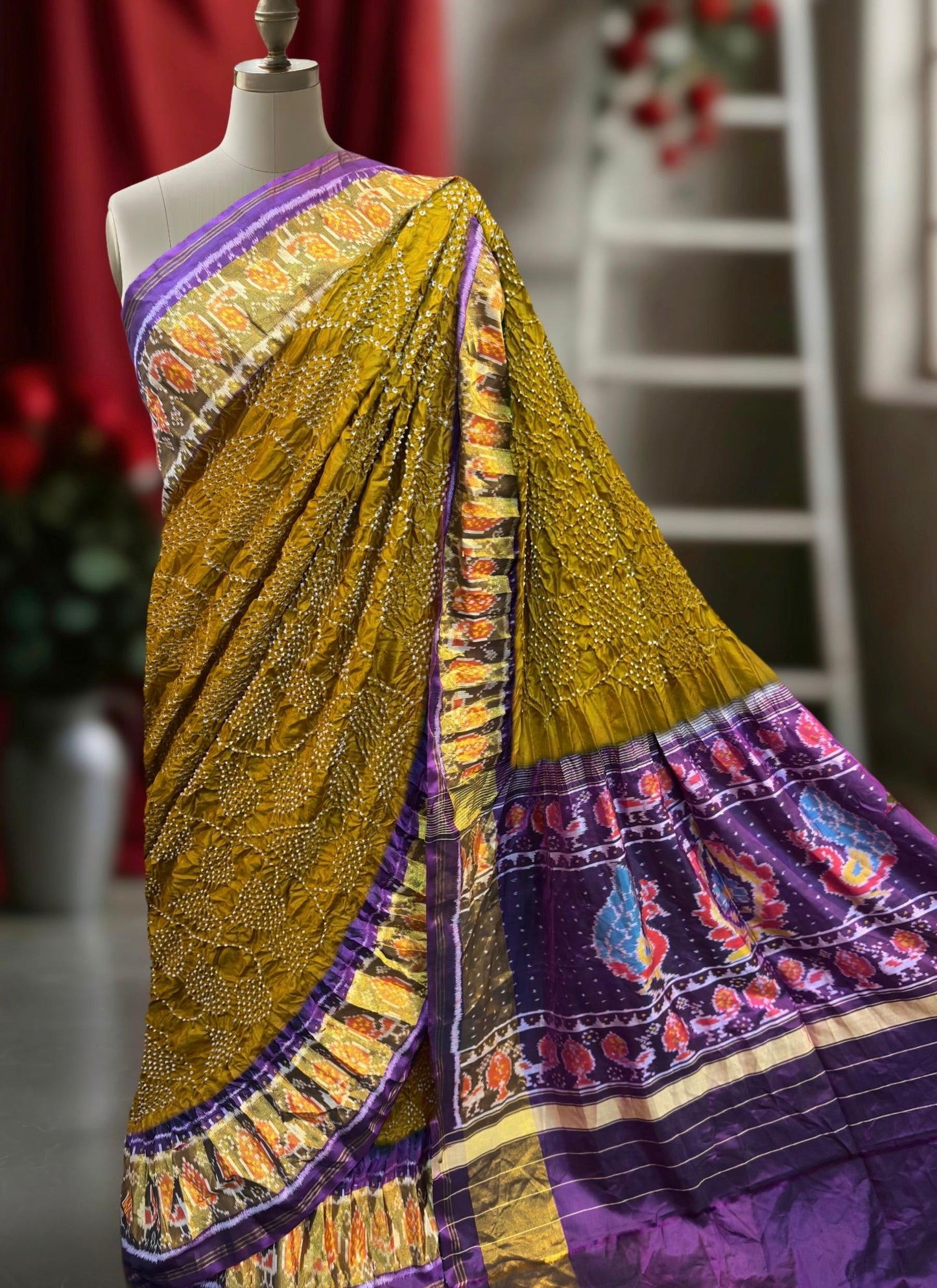 Patan patola saree weaving saree bandhani sarees Indian sari blouse Saffronfashionindia