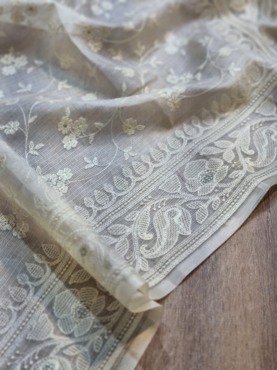 White tussar Kora saree zari silk sarees blouse - Saffronfashionindia