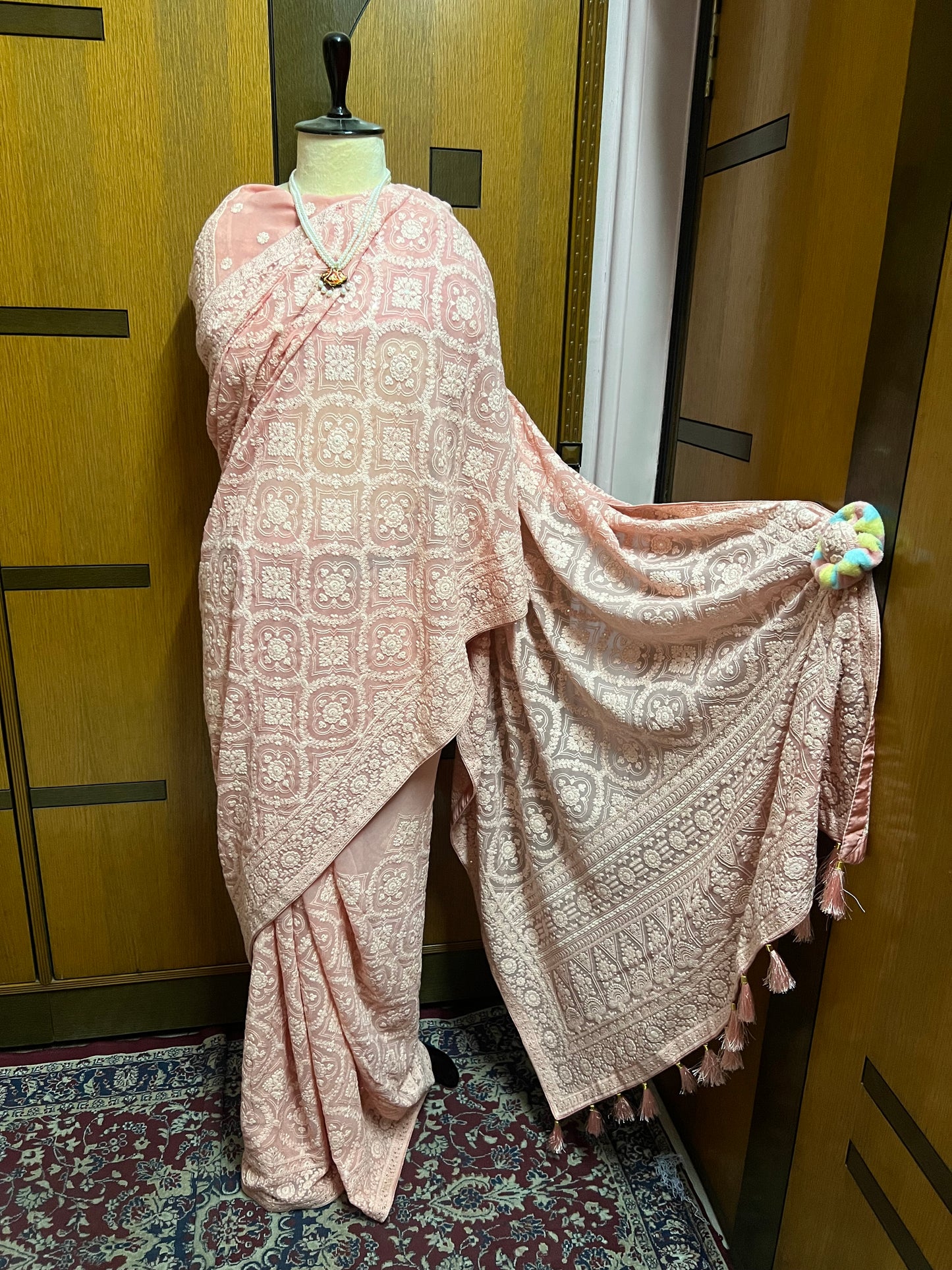 Peach Elegant Chikankari Saree Gorgeous Sarees - Saffronfashionindia