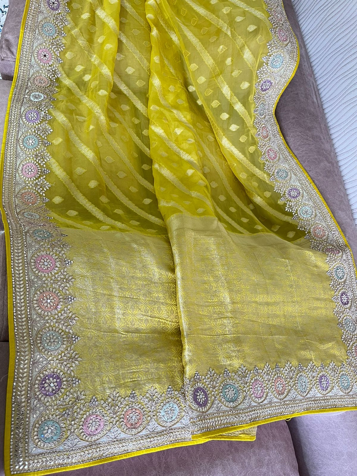 Gottapatti organza weaved saree reception saree - Saffronfashionindia