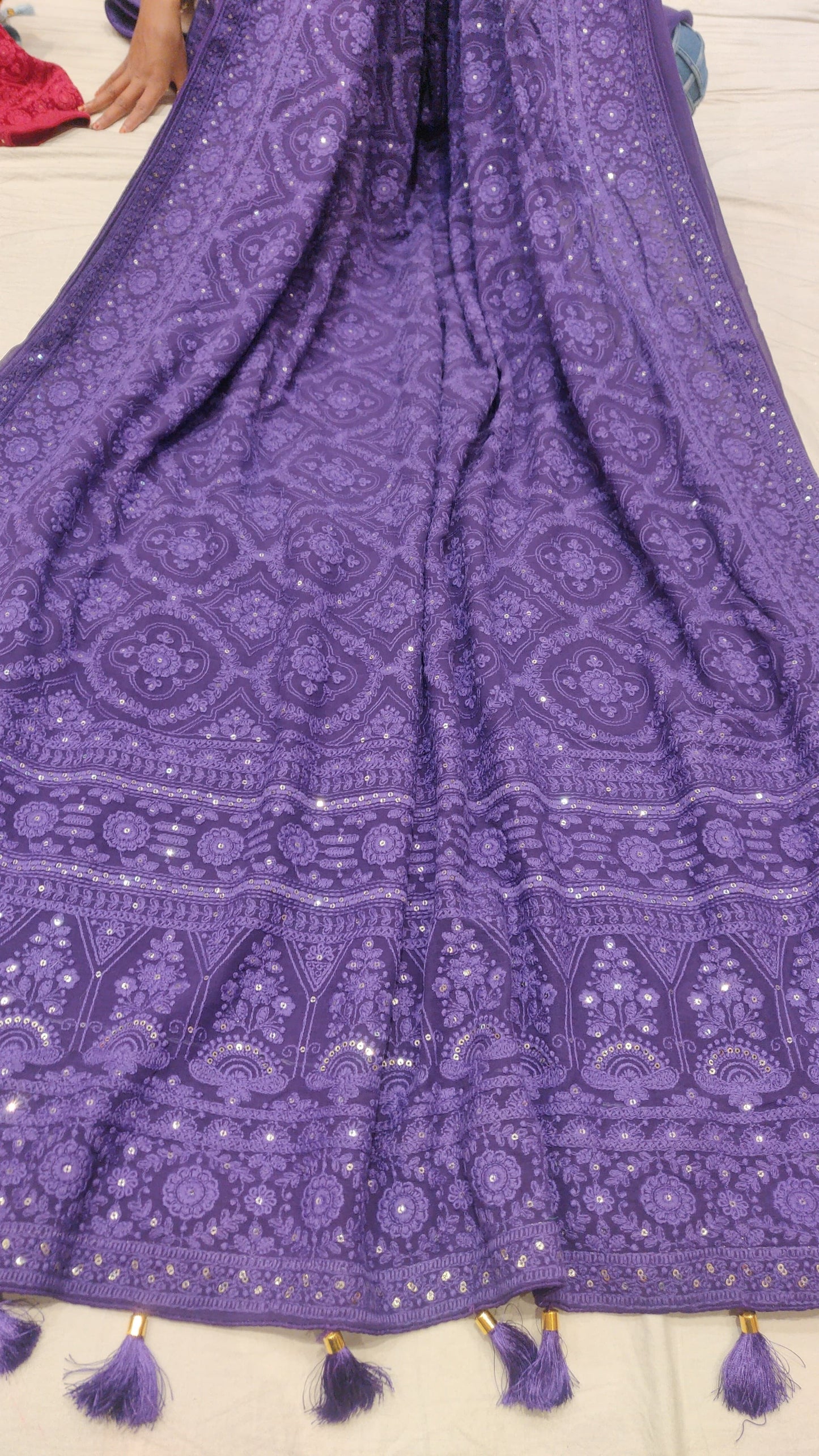 Lailza Chikankari Gorgette Saree Indian saree - Saffronfashionindia