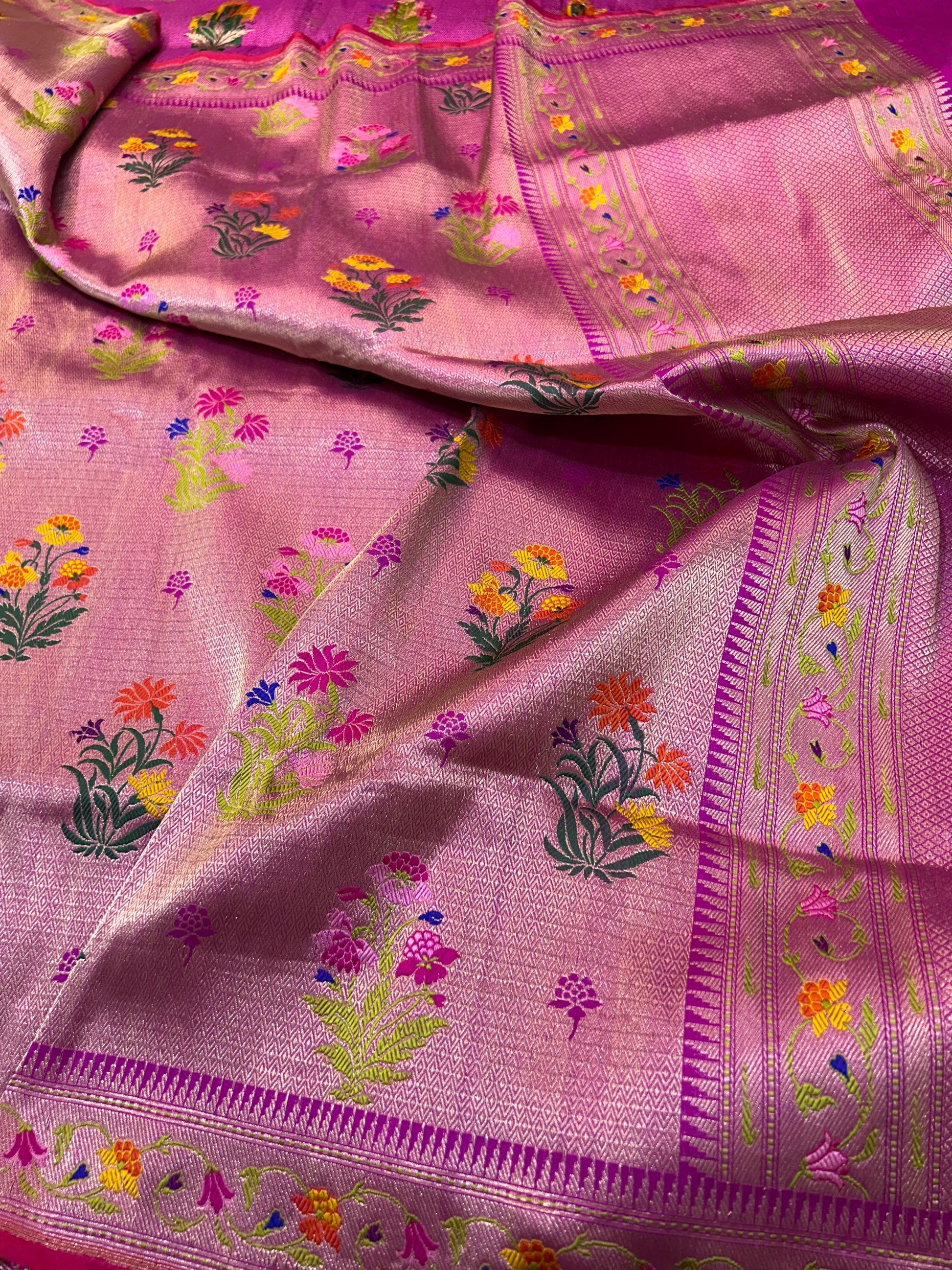 Pink tilfi  saree handcrafted jungle premium sarees blouse SaffronFashion