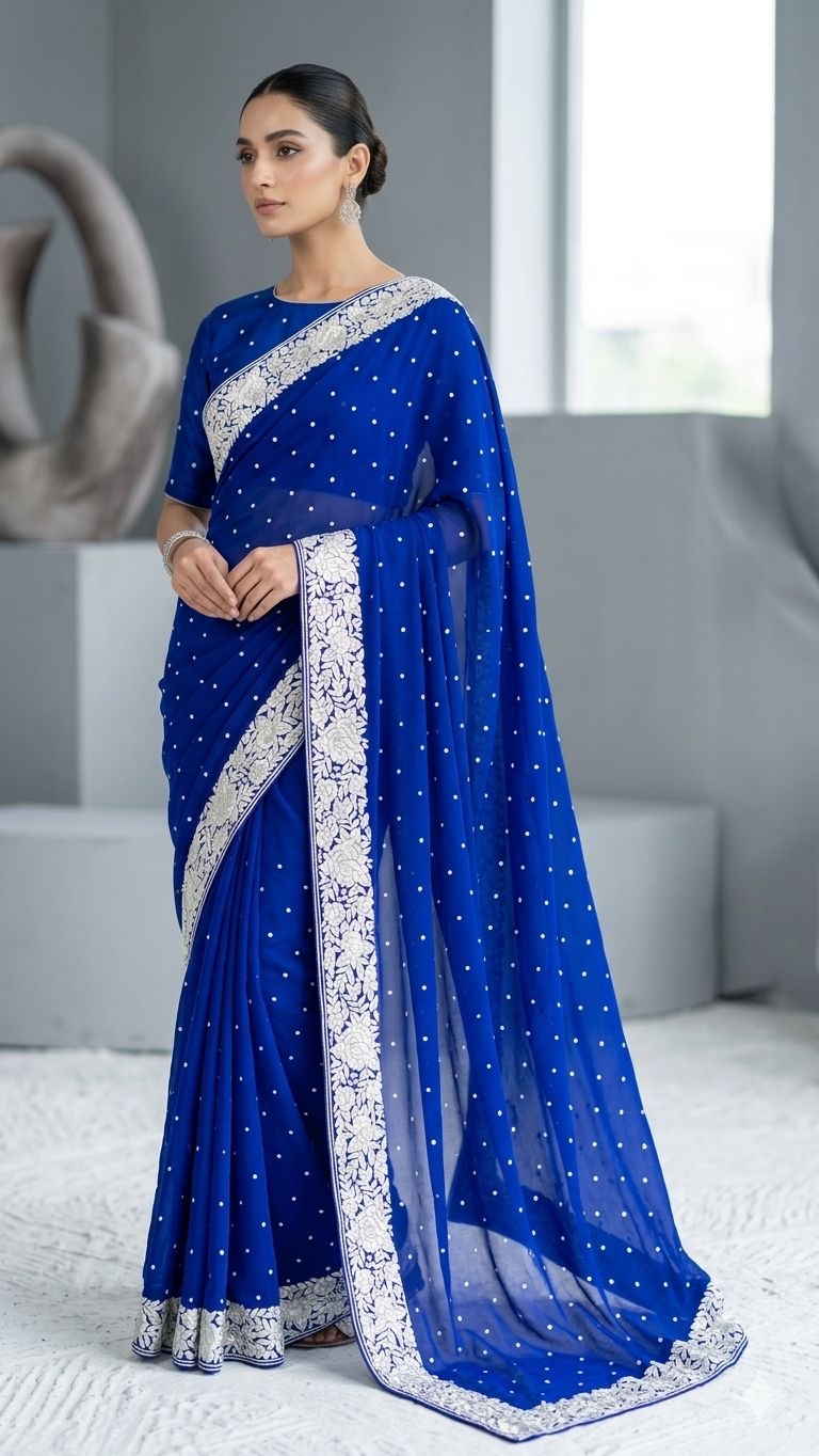Parsi border saree gorgette saree Indian sari blouse SaffronFashion