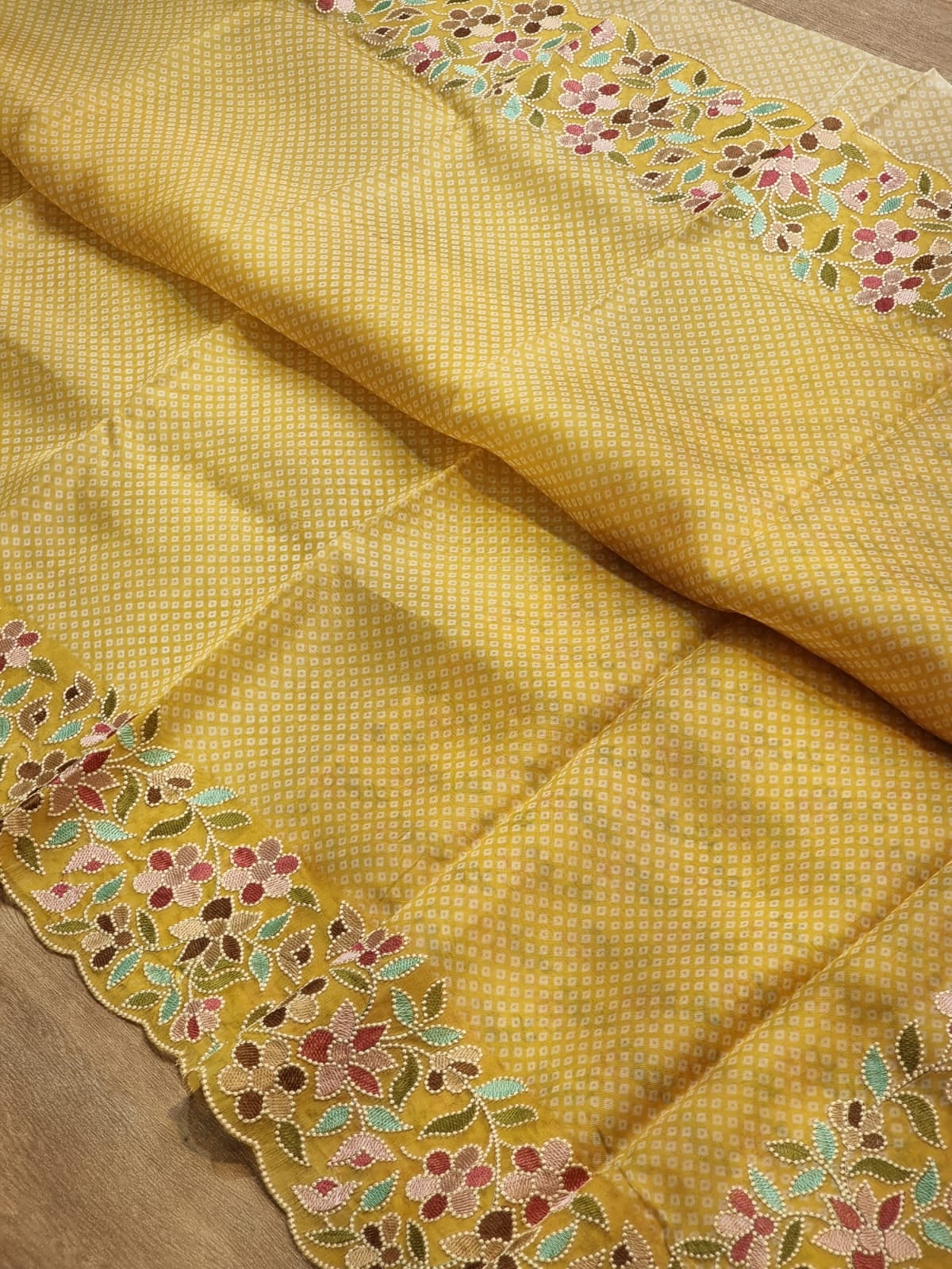 Multi bandhej printed inspired organza silk sarees - Saffronfashionindia