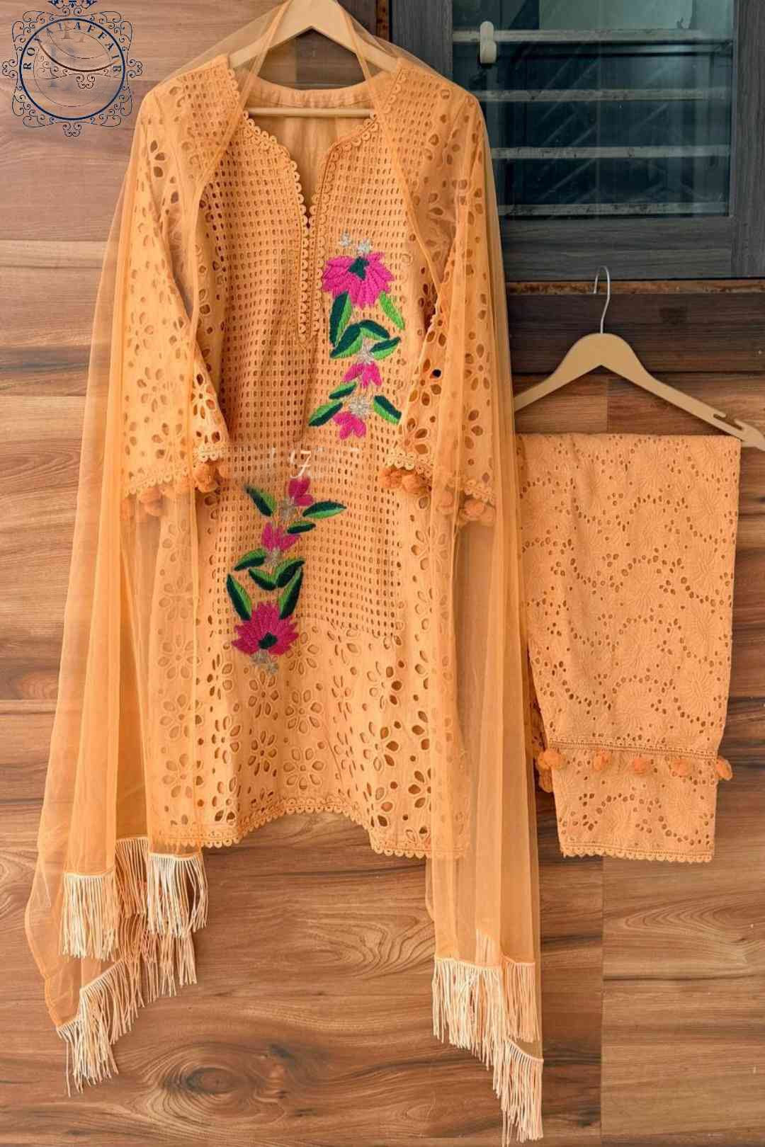 Chikankari stitched shirt set designer dress Saffronfashionindia