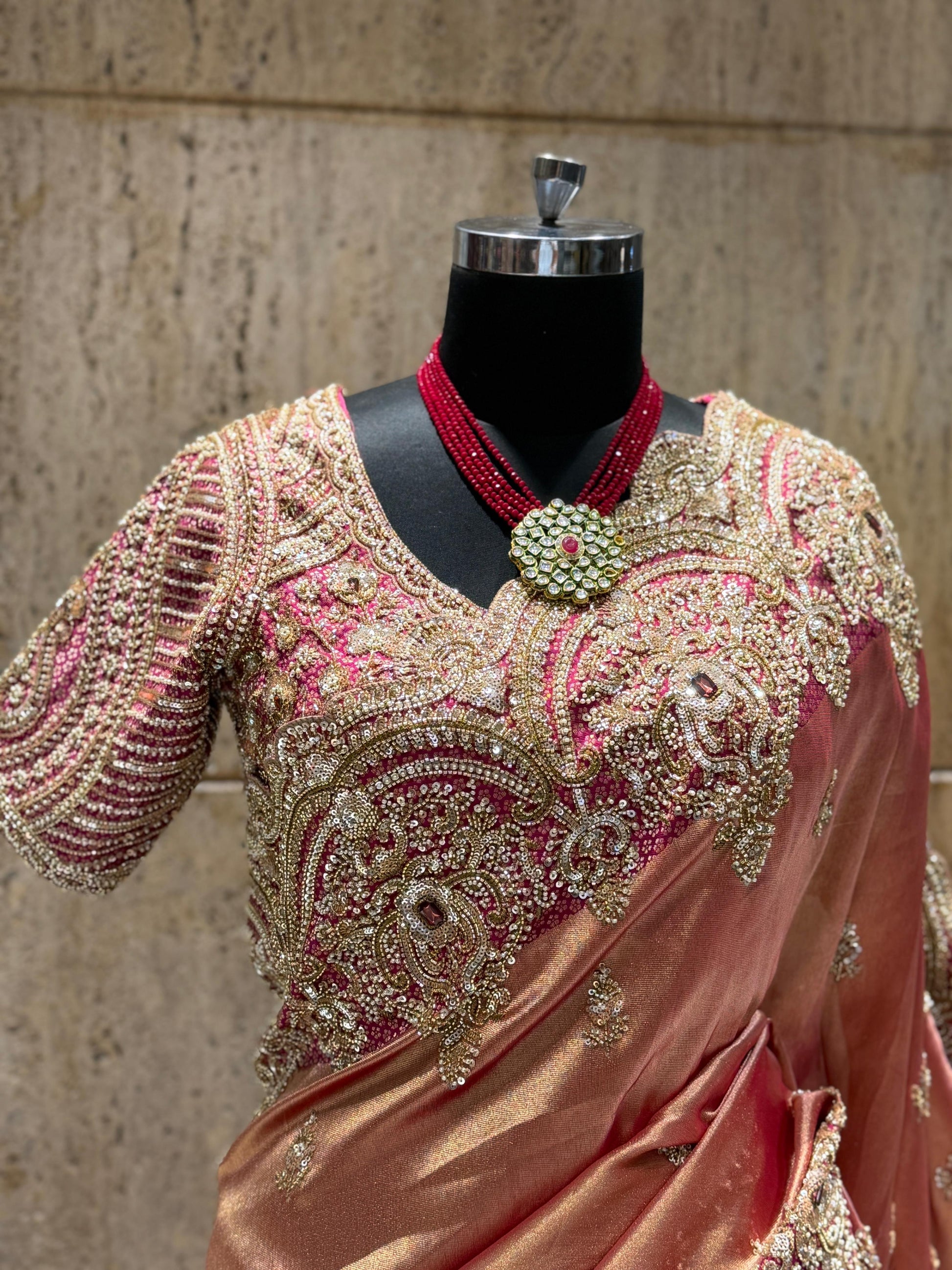 Dual tone pure Kanjeevaram saree wedding sari reception sarees blouse Saffronfashionindia