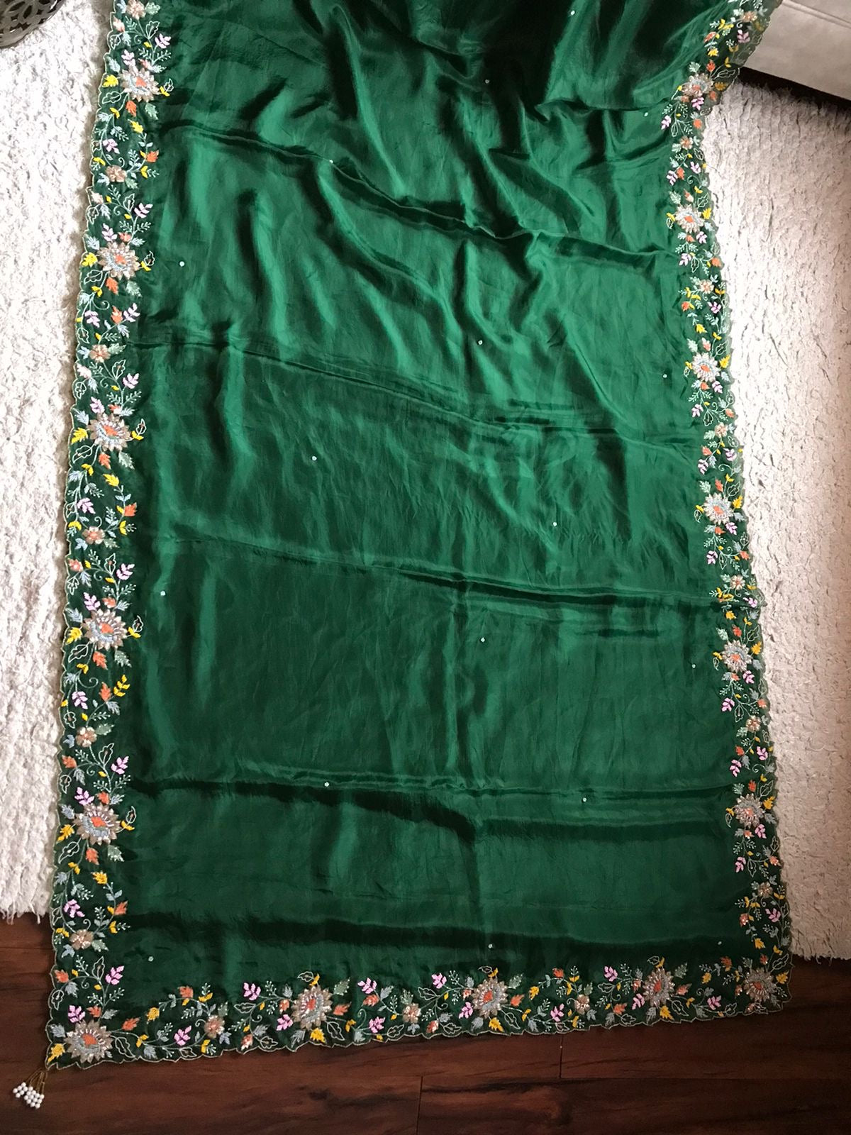 Embroidered Saree Green Premium Satin Organza Saree - Saffronfashionindia