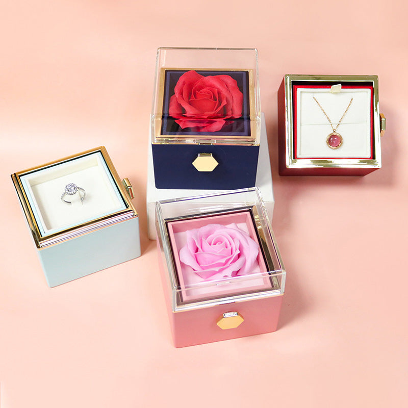 Rotating Soap Flower Rose Gift Box Creative Rotating Rose Jewelry Packaging Box Valentine's Day Gift For Women - Saffronfashionindia