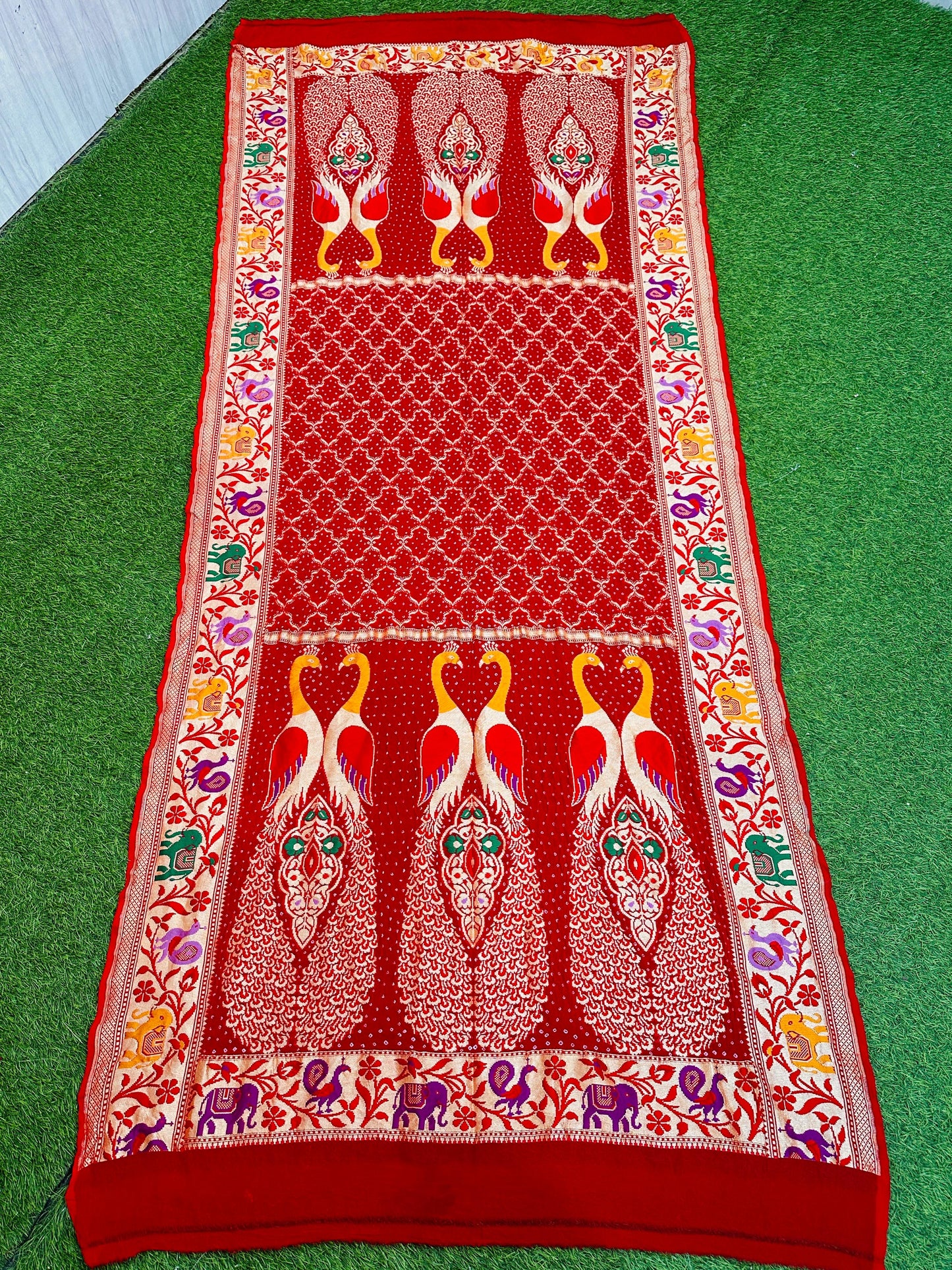 Red Banarsi dupatta Georgette Dupatta - Saffronfashionindia