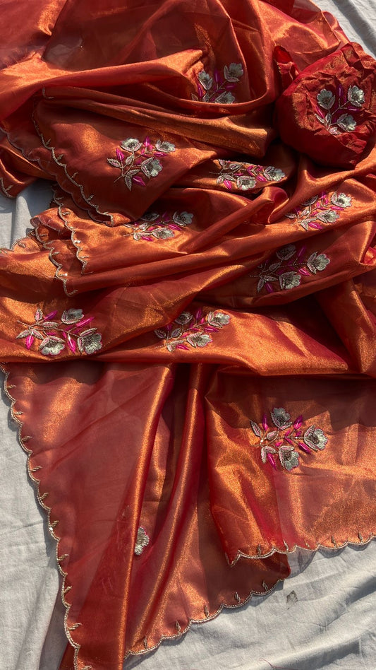 Kiwari Handloom Zari Tissue Saree Indian Sari - Saffronfashionindia