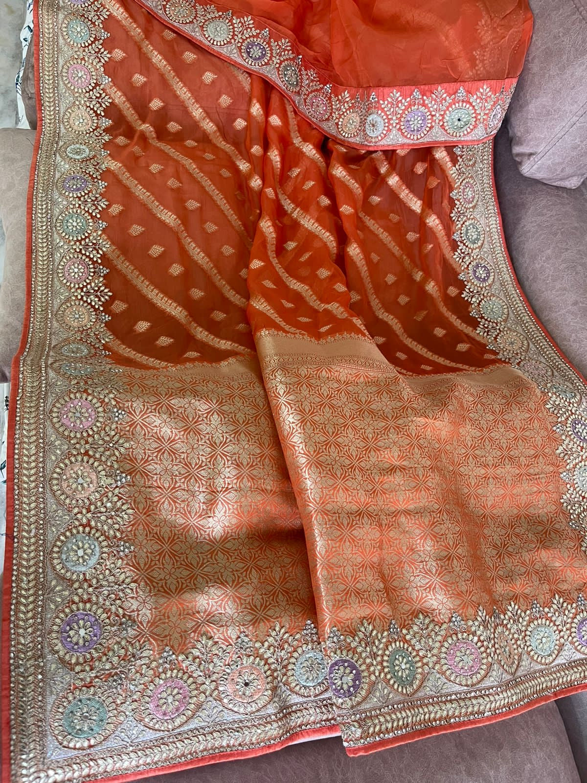 Gottapatti organza weaved saree reception saree - Saffronfashionindia
