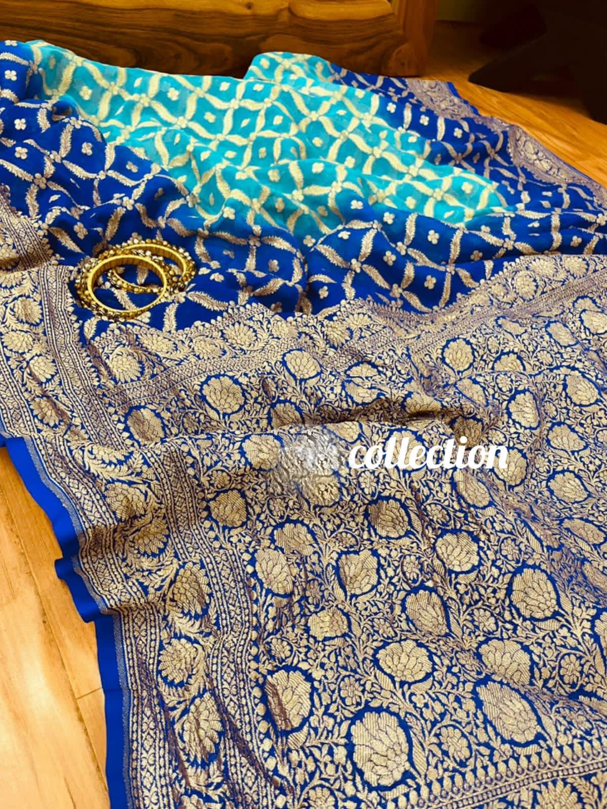 Banarsi Blue Shaded Gorgette Saree - Saffronfashionindia