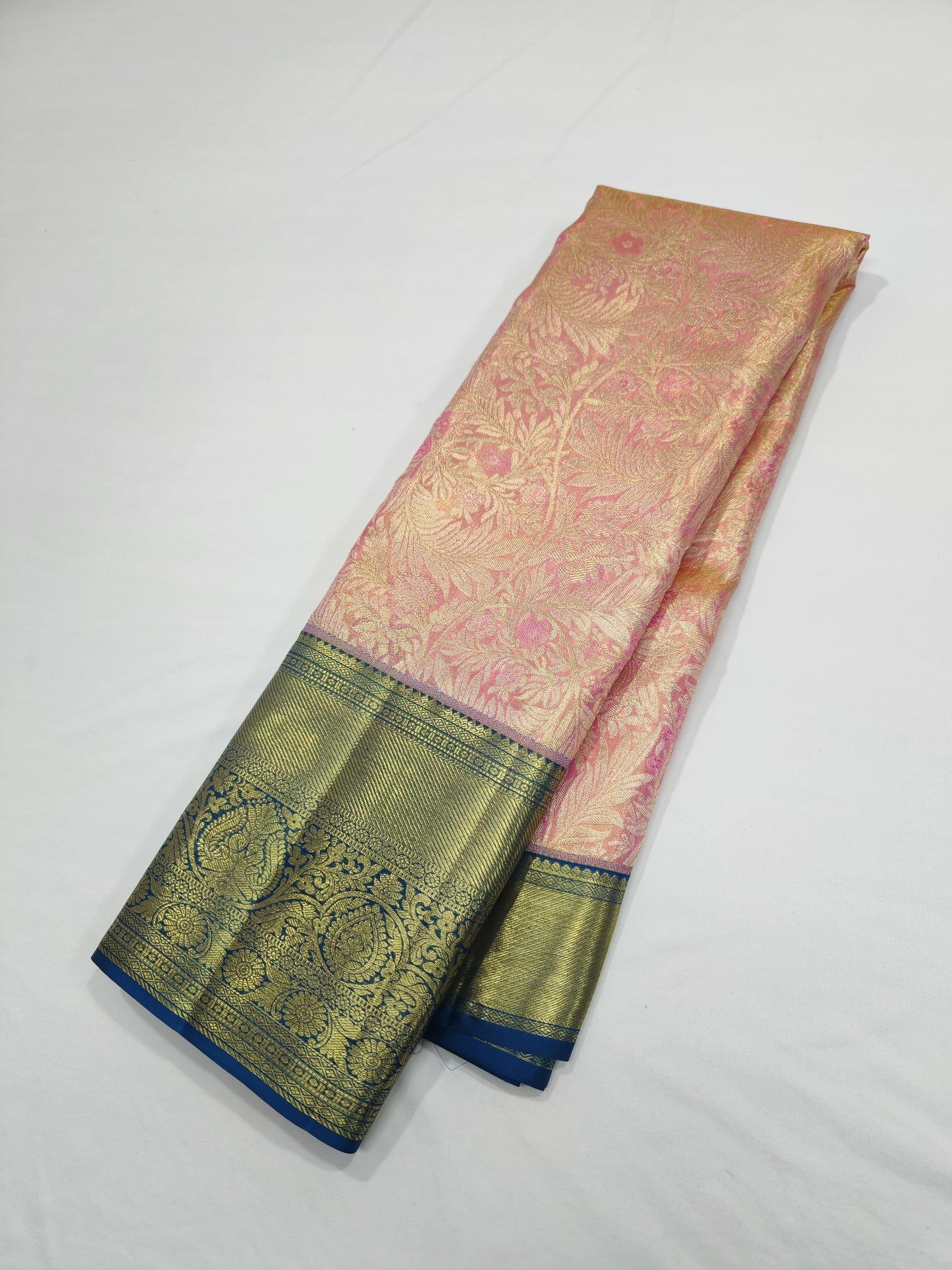 Peachy peach Kanjeevaram silk saree - Saffronfashionindia