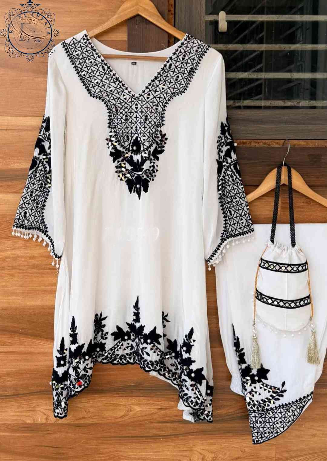 White stitched dress silk dress party wear dresses SaffronFashion