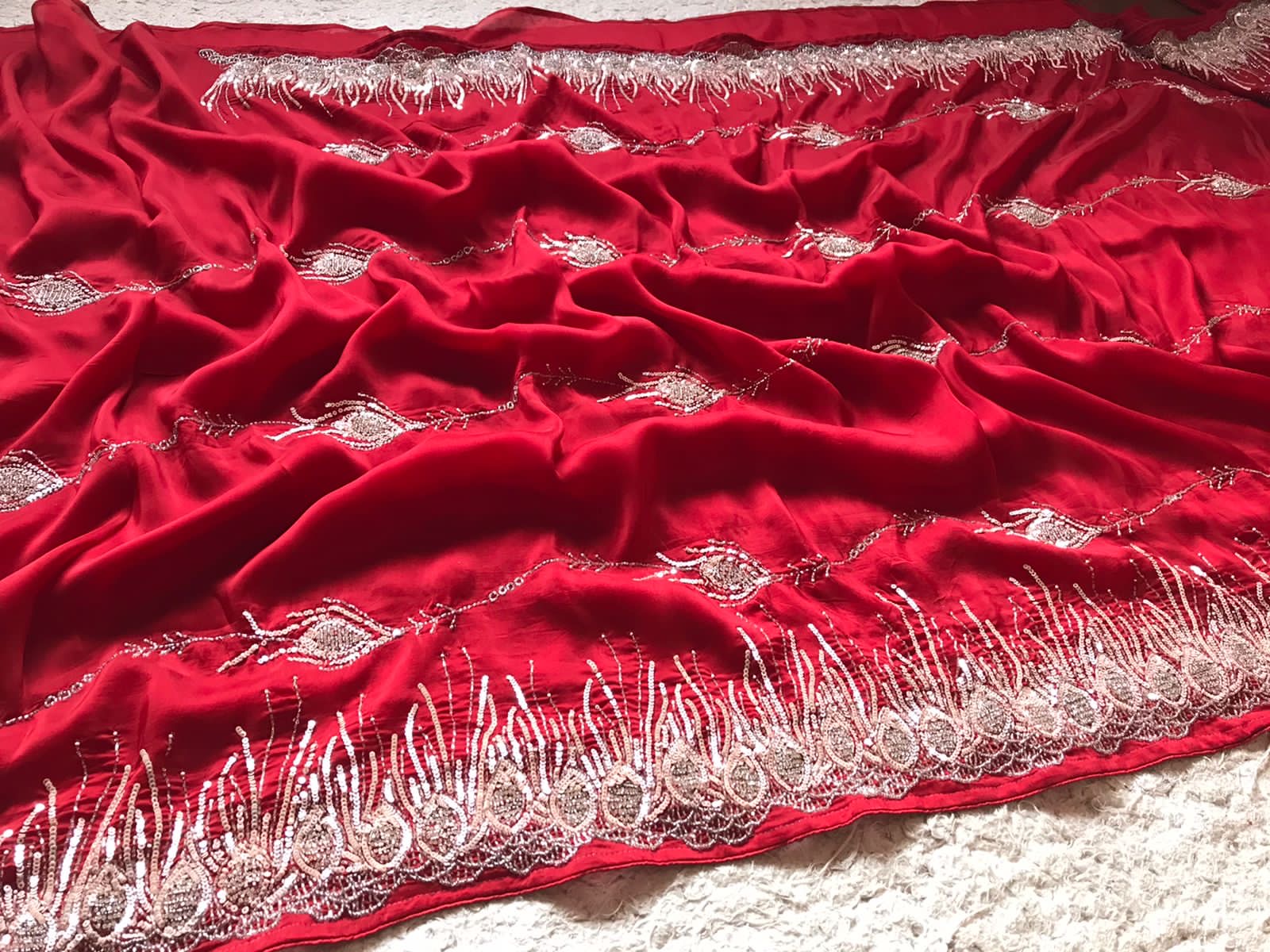 Red Luxury Premium Organza Silk Saree Partywear Sari - Saffronfashionindia