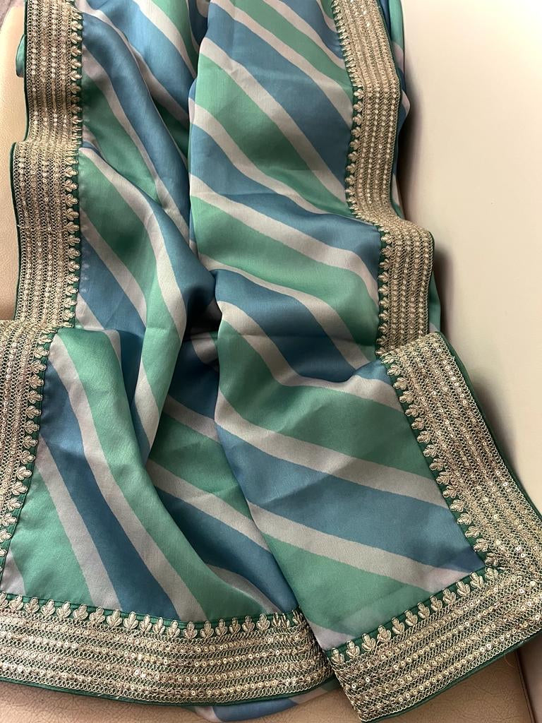 Mehbooba inspired digital organza leharia sarees - Saffronfashionindia
