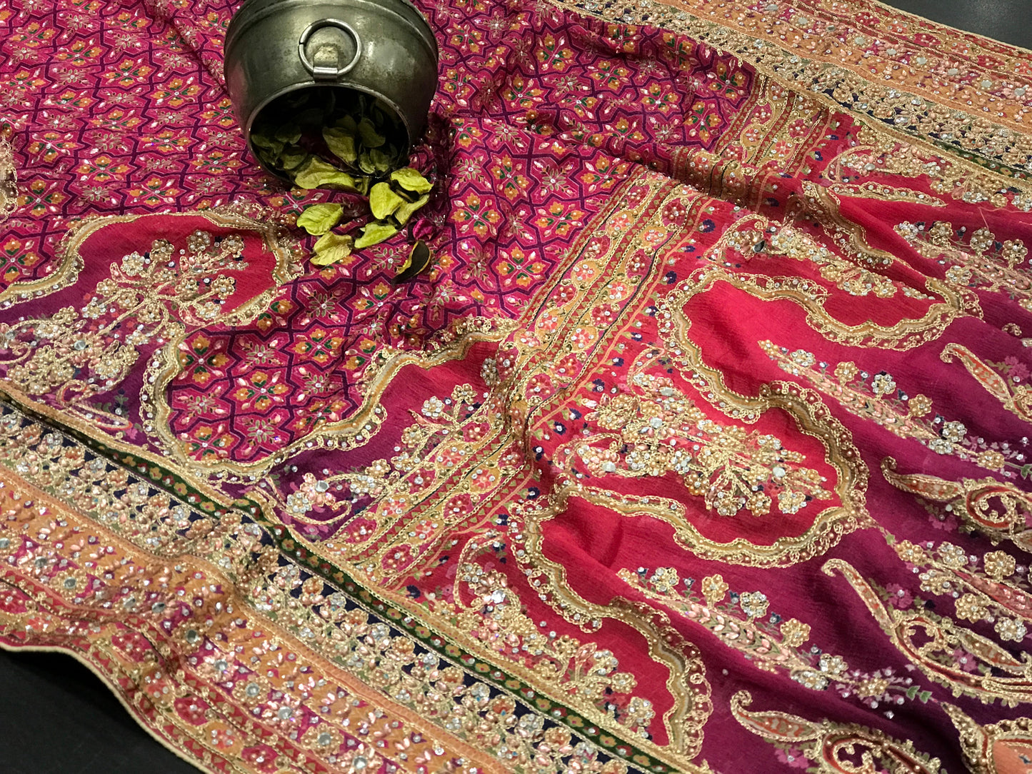 Ajrakh Chinon saree wedding sarees blouse Indian sari SaffronFashion