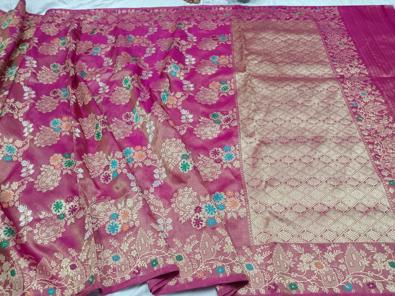 Tissue handwoven pink premium bridal saree - Saffronfashionindia