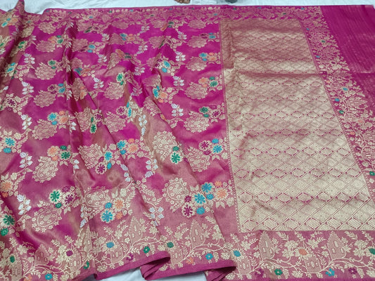 Tissue handwoven pink premium bridal saree - Saffronfashionindia